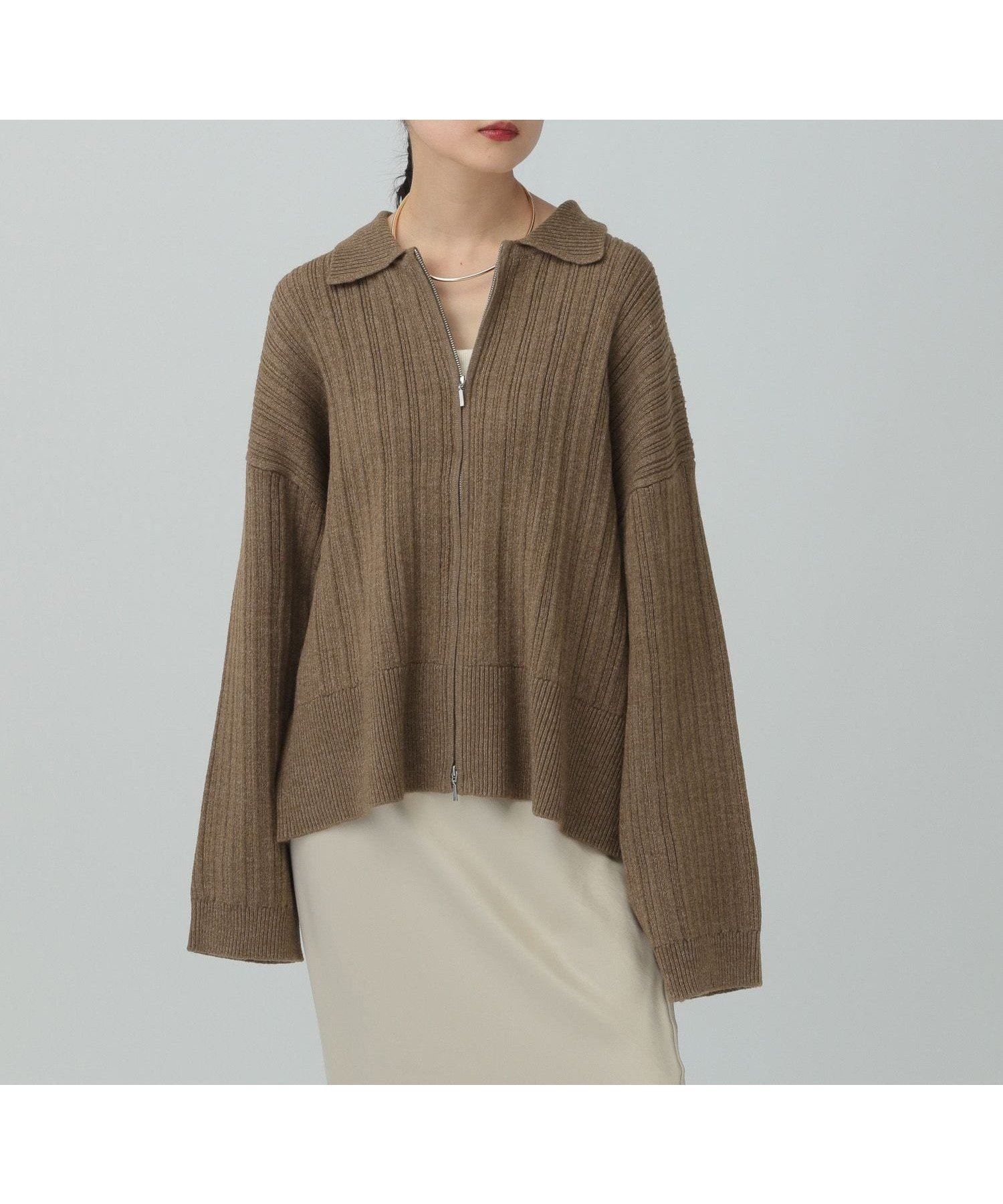 【レプシィム ローリーズファーム/LEPSIM LOWRYS FARM】の5ゲージ編み柄ZIP襟カーディガン インテリア・キッズ・メンズ・レディースファッション・服の通販 founy(ファニー) 　ファッション　Fashion　レディースファッション　Fashion for Women　トップス・カットソー　Cut & Sew Tops　カーディガン・羽織り　Layered Style Cardigans　おすすめ　Recommended / Our Picks　カーディガン　Cardigan, Knitwear　デニム　Denim, Jeans Material　トレンド　Trend, Trending Now　フレア　Flare, Flared　冬　Winter / This Winter　秋　Autumn　ベージュ53|ID: prp329100004814536 ipo3291000000034967767