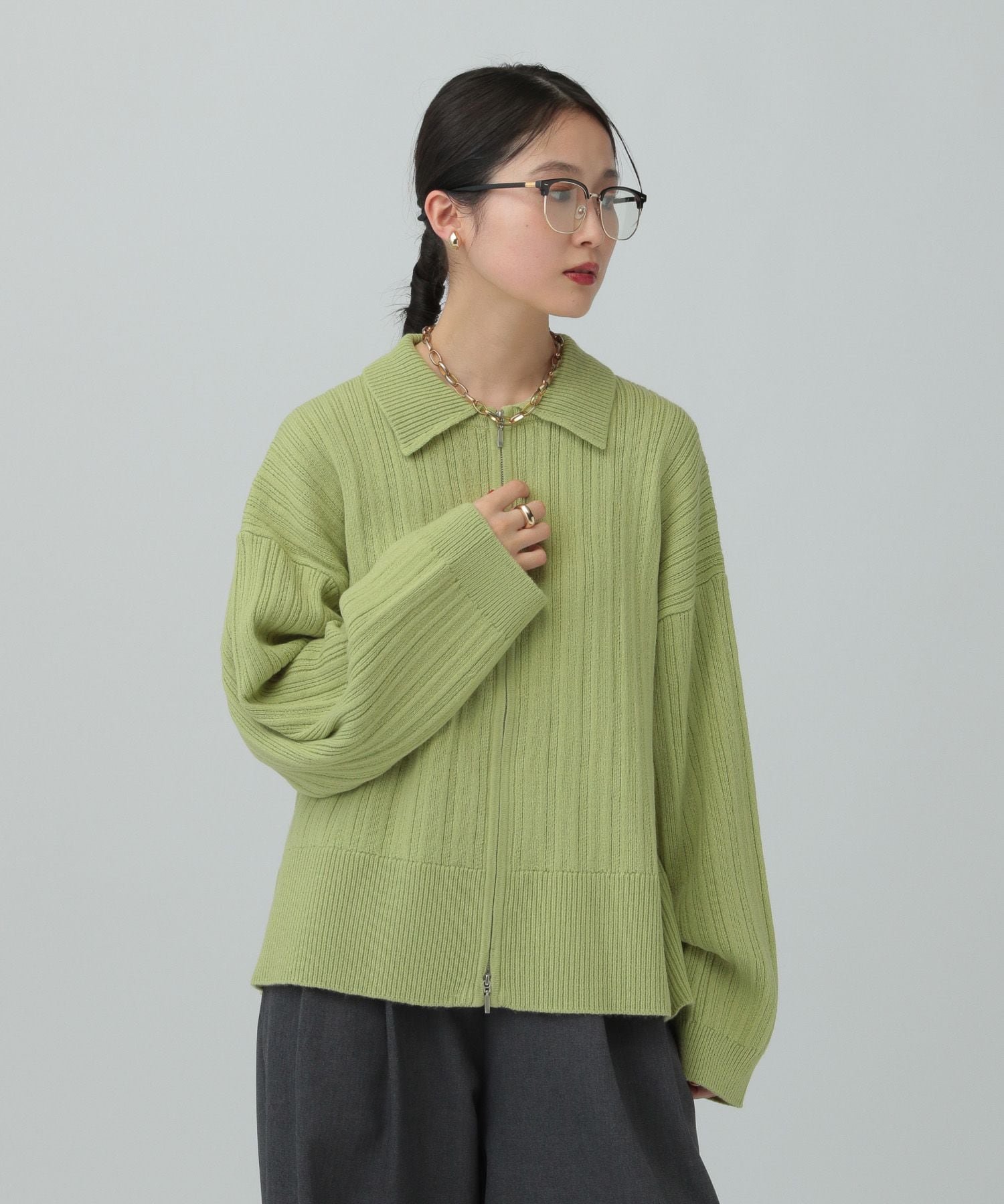 【レプシィム ローリーズファーム/LEPSIM LOWRYS FARM】の5ゲージ編み柄ZIP襟カーディガン インテリア・キッズ・メンズ・レディースファッション・服の通販 founy(ファニー) 　ファッション　Fashion　レディースファッション　Fashion for Women　トップス・カットソー　Cut & Sew Tops　カーディガン・羽織り　Layered Style Cardigans　おすすめ　Recommended / Our Picks　カーディガン　Cardigan, Knitwear　デニム　Denim, Jeans Material　トレンド　Trend, Trending Now　フレア　Flare, Flared　冬　Winter / This Winter　秋　Autumn　グリーン72|ID: prp329100004814536 ipo3291000000034967769