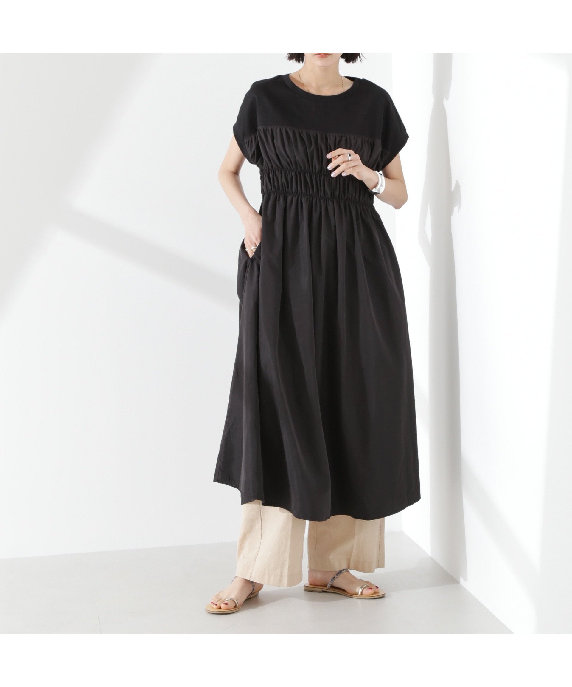 【ナノ ユニバース/nano universe】のフロントシャーリングドッキングワンピース インテリア・キッズ・メンズ・レディースファッション・服の通販 founy(ファニー) 　ファッション　Fashion　レディースファッション　Fashion for Women　ワンピース　Dresses　ウォッシャブル　Machine Washable　カットソー　Cut and Sewn Top　コンビ　Combo, Combination Style　シャーリング　Shirring, Ruched　ジャケット　Jacket, Outerwear　スリーブ　Sleeve, Long Sleeve / Short Sleeve　デニム　Denim, Jeans Material　ドッキング　Docking, Mixed Material　ビスチェ　Bustier, Corset Top　フレンチ　French, French Style　フロント　Front, Front Design　ロング　Long, Long-Length　アウトレット　Outlet / Clearance　おすすめ　Recommended / Our Picks　2025年　2025　2025春夏・S/S　Spring/Summer 2025 SS25　ブラック|ID: prp329100004814547 ipo3291000000034967964