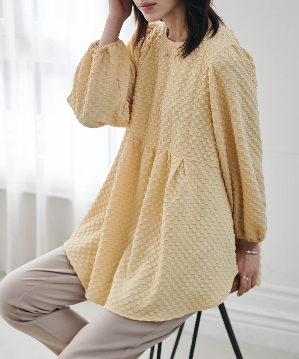 【ラナン/Ranan】のパール調ボタン付ジャカードフレアーチュニック 人気、トレンドファッション・服の通販 founy(ファニー) 　ファッション　Fashion　レディースファッション　Fashion for Women　トップス・カットソー　Cut & Sew Tops　パール　Pearl, Pearl Accent　フレア　Flare, Flared　ボトム　Bottoms, Lower Wear　ロング　Long, Long-Length　 other-1|ID: prp329100004814549 ipo3291000000034967993