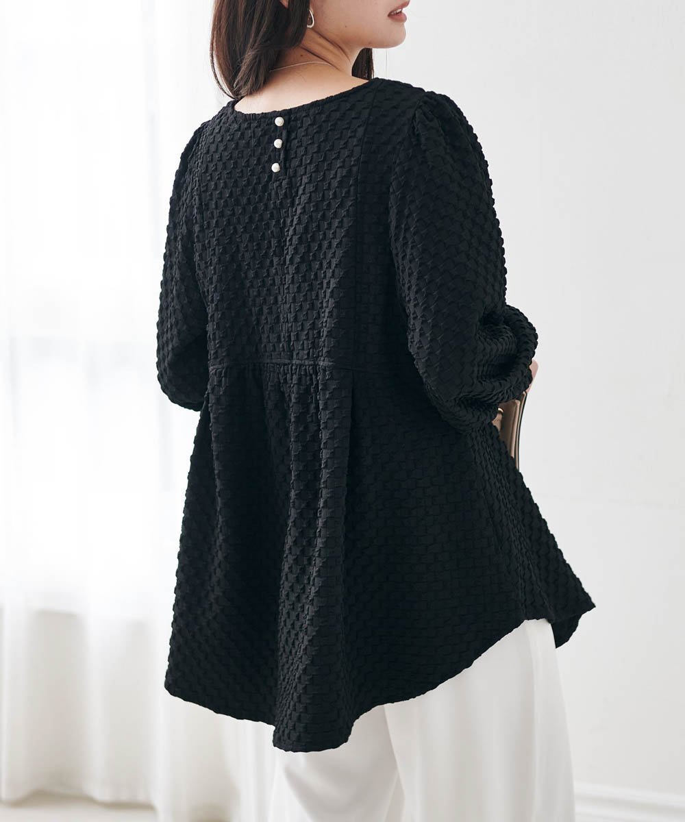 【ラナン/Ranan】のパール調ボタン付ジャカードフレアーチュニック インテリア・キッズ・メンズ・レディースファッション・服の通販 founy(ファニー) 　ファッション　Fashion　レディースファッション　Fashion for Women　トップス・カットソー　Cut & Sew Tops　パール　Pearl, Pearl Accent　フレア　Flare, Flared　ボトム　Bottoms, Lower Wear　ロング　Long, Long-Length　ブラック|ID: prp329100004814549 ipo3291000000034967996