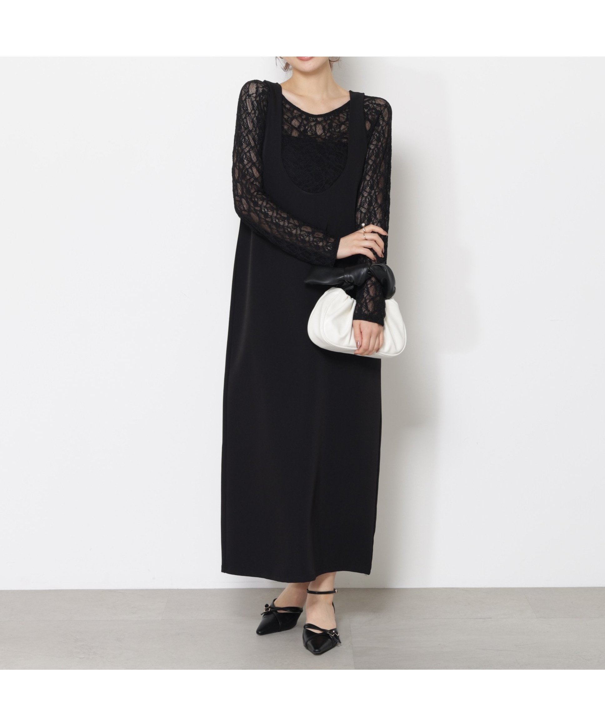 【プロポーション ボディドレッシング/PROPORTION BODY DRESSING】のUネックジャンスカ SETUP 25AW インテリア・キッズ・メンズ・レディースファッション・服の通販 founy(ファニー) 　ファッション　Fashion　レディースファッション　Fashion for Women　セットアップ　Matching Sets　2025年　2025　2025-2026秋冬・A/W　Autumn/Winter 2025–26 AW25–26　インナー　Innerwear　ストレッチ　Stretch, Stretchy Fabric　スリット　Slit, Slit Detail　バランス　Balance, Style Balance　レース　Lace, Lace Fabric　エレガント 上品　Elegant　ブラック×ブラック|ID: prp329100004814573 ipo3291000000034968182