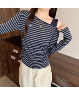 【チェルカ/CERCA】のChiina/Chiina /長袖 ボーダーワンショルトップス 人気、トレンドファッション・服の通販 founy(ファニー) ファッション Fashion レディースファッション Fashion for Women トップス・カットソー Cut & Sew Tops おすすめ Recommended / Our Picks ショルダー Shoulder, Shoulder Strap スラックス Slacks, Dress Pants バルーン Balloon, Balloon Silhouette ボトム Bottoms, Lower Wear ボーダー Border, Stripe 再入荷 Restock / Back in Stock 長袖 Long Sleeve, Full Sleeve |ID:prp329100004814580