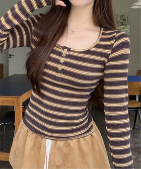 【チェルカ/CERCA】のHALEY PESCA/HALEY PESCA/マルチボーダー ブラウンヘンリーネックカットソー 人気、トレンドファッション・服の通販 founy(ファニー) ファッション Fashion レディースファッション Fashion for Women トップス・カットソー Cut & Sew Tops カットソー・ベーシックTシャツ Cut-and-Sewn Tops / Stretch Tees & Basics カットソー Cut and Sewn Top 今季 This Season, Current Season ジャケット Jacket, Outerwear デニム Denim, Jeans Material トレンド Trend, Trending Now 定番 Standard, Basic Item プリーツ Pleats, Pleated ベーシック Basic, Essential ボトム Bottoms, Lower Wear ボーダー Border, Stripe モチーフ Motif, Design Theme A/W・秋冬 Autumn/Winter 再入荷 Restock / Back in Stock |ID:prp329100004814583