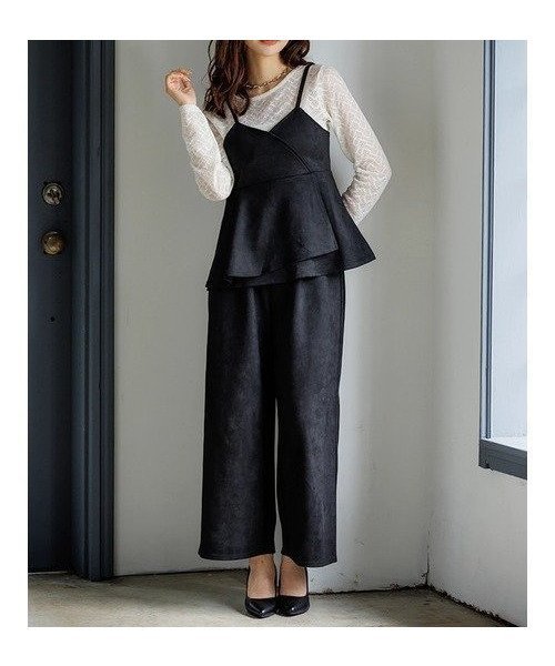 【ルディックパーク/LUDIC PARK】のSET スエードポンチラップ風キャミソール×ワイドパンツ インテリア・キッズ・メンズ・レディースファッション・服の通販 founy(ファニー) 　ファッション　Fashion　レディースファッション　Fashion for Women　パンツ　Pants & Trousers　インナー　Innerwear　キャミソール　Camisole, Spaghetti Strap Top　シアー　Sheer, See-Through　セットアップ　Set-Up, Coordinated Outfit　タートルネック　Turtleneck, High Neck　フェミニン　Feminine, Girly　ポケット　Pocket, Pocket Detail　羽織　Haori, Light Jacket　ラップ　Wrap, Wrap Design　ロング　Long, Long-Length　ワイド　Wide, Wide Fit　黒|ID: prp329100004814604 ipo3291000000034968373