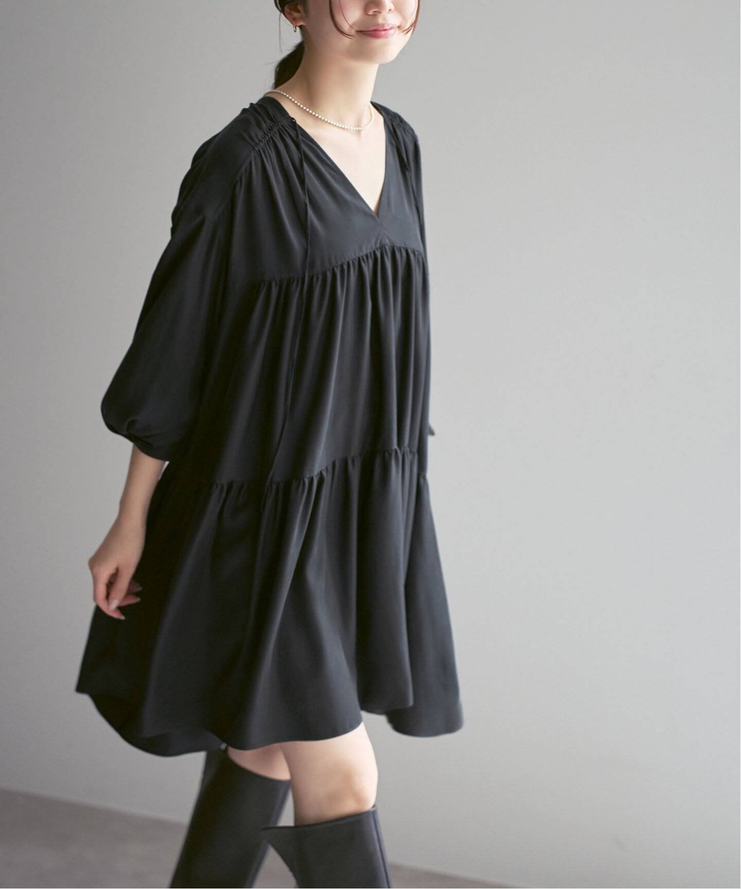 【ノーブル / スピック&スパン/NOBLE / Spick & Span】の《26SS先行 》ヴィンテージツイルギャザーミニワンピース インテリア・キッズ・メンズ・レディースファッション・服の通販 founy(ファニー) 　ファッション　Fashion　レディースファッション　Fashion for Women　ワンピース　Dresses　2026年　2026　キュプラ　Cupro, Eco Fabric　ギャザー　Gathered, Ruffled　スリーブ　Sleeve, Long Sleeve / Short Sleeve　ティアード　Tiered, Tiered Style　フェミニン　Feminine, Girly　ロング　Long, Long-Length　ブラック|ID: prp329100004814969 ipo3291000000034971997