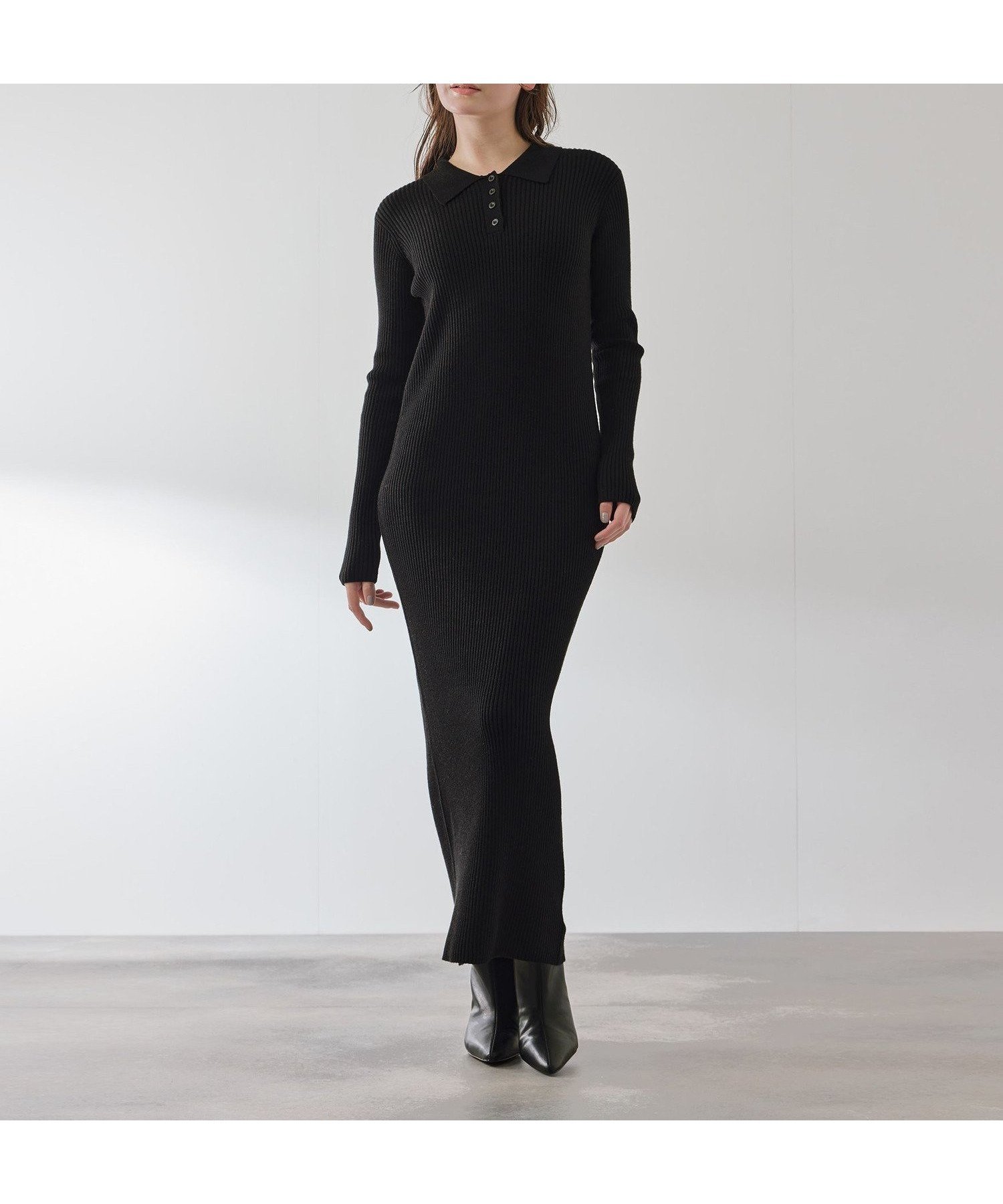 【クイーンズ コート/QUEENS COURT】のポロカラーリブニットワンピース≪手洗い可能≫ インテリア・キッズ・メンズ・レディースファッション・服の通販 founy(ファニー) ファッション Fashion レディースファッション Fashion for Women ワンピース Dresses ニットワンピース Knit Dresses スニーカー Sneakers, Trainers ダウン Down, Puffer テクスチャー Texture, Textured Fabric 長袖 Long Sleeve, Full Sleeve フェミニン Feminine, Girly ポケット Pocket, Pocket Detail 無地 Plain, Solid Color 冬 Winter / This Winter A/W・秋冬 Autumn/Winter 2025年 2025 2025-2026秋冬・A/W Autumn/Winter 2025–26 AW25–26 ブラック|ID: prp329100004815002 ipo3291000000034972088