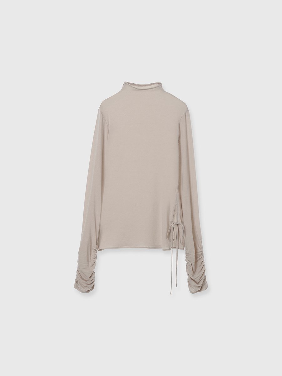 【エイミーイストワール/eimy istoire】のカシミヤ混シアースリーブギャザートップス インテリア・キッズ・メンズ・レディースファッション・服の通販 founy(ファニー) 　ファッション　Fashion　レディースファッション　Fashion for Women　トップス・カットソー　Cut & Sew Tops　カットソー　Cut and Sewn Top　ギャザー　Gathered, Ruffled　シャーリング　Shirring, Ruched　シンプル　Simple, Minimal　ハイネック　High Neck, Mock Neck　リボン　Ribbon, Bow　再入荷　Restock / Back in Stock　BEIGE|ID: prp329100004815009 ipo3291000000034972161