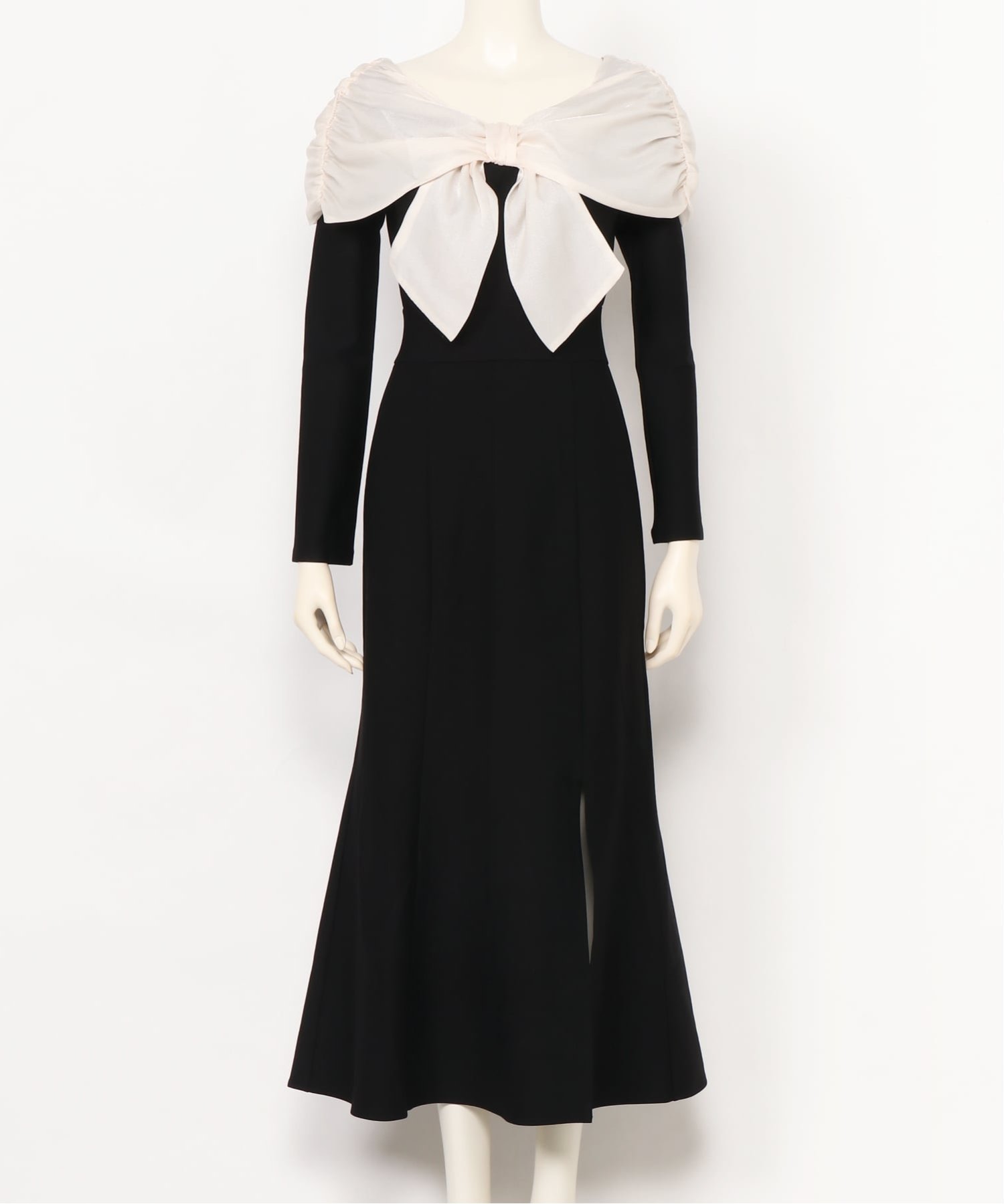 【リップサービス/LIP SERVICE】のLIP SERVICE/リボンオフショルバイカラーワンピース 人気、トレンドファッション・服の通販 founy(ファニー) 　ファッション　Fashion　レディースファッション　Fashion for Women　ワンピース　Dresses　おすすめ　Recommended / Our Picks　ガーリー　Girly, Feminine Style　シャーリング　Shirring, Ruched　ショート　Short, Short Length　スリット　Slit, Slit Detail　デコルテ　Décolleté, Neckline　マーメイド　Mermaid, Fishtail Silhouette　リボン　Ribbon, Bow　 other-1|ID: prp329100004815020 ipo3291000000034972250