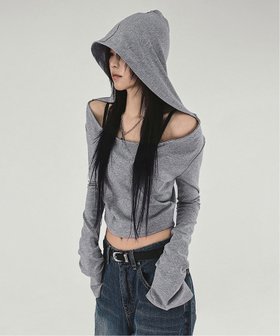 【チェルカ/CERCA】のMEMECLE/オフショルダーカット フードトップス 人気、トレンドファッション・服の通販 founy(ファニー) ファッション Fashion レディースファッション Fashion for Women トップス・カットソー Cut & Sew Tops おすすめ Recommended / Our Picks インナー Innerwear キャミソール Camisole, Spaghetti Strap Top クロップド Cropped, Short Length トレンド Trend, Trending Now ネックレス Necklace, Pendant Necklace ミックス Mix, Mixed Style ワンポイント One Point, Statement Accent 再入荷 Restock / Back in Stock |ID:prp329100004815120