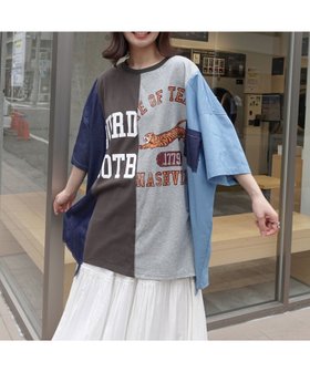 【コーナーズ/CORNERS】のデニムリメイク風切り替えTシャツ 人気、トレンドファッション・服の通販 founy(ファニー) ファッション Fashion レディースファッション Fashion for Women トップス・カットソー Cut & Sew Tops シャツ・ブラウス・オフィスカジュアル Elegant Blouses & Button-Ups ロングTシャツ・Tシャツ Longline T-Shirts & Tees カットソー Cut and Sewn Top デニム Denim, Jeans Material |ID:prp329100004815215