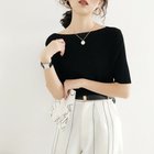 【ミニミニストア/miniministore】の5分袖リブニット夏服トップス レディース ボートネック*ブラック|ID: prp329100004815236 ipo3291000000034973965