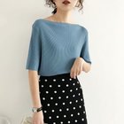【ミニミニストア/miniministore】の5分袖リブニット夏服トップス レディース ボートネック*ブルー|ID: prp329100004815236 ipo3291000000034973966