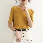 【ミニミニストア/miniministore】の5分袖リブニット夏服トップス レディース ボートネック*イエロー|ID: prp329100004815236 ipo3291000000034973970