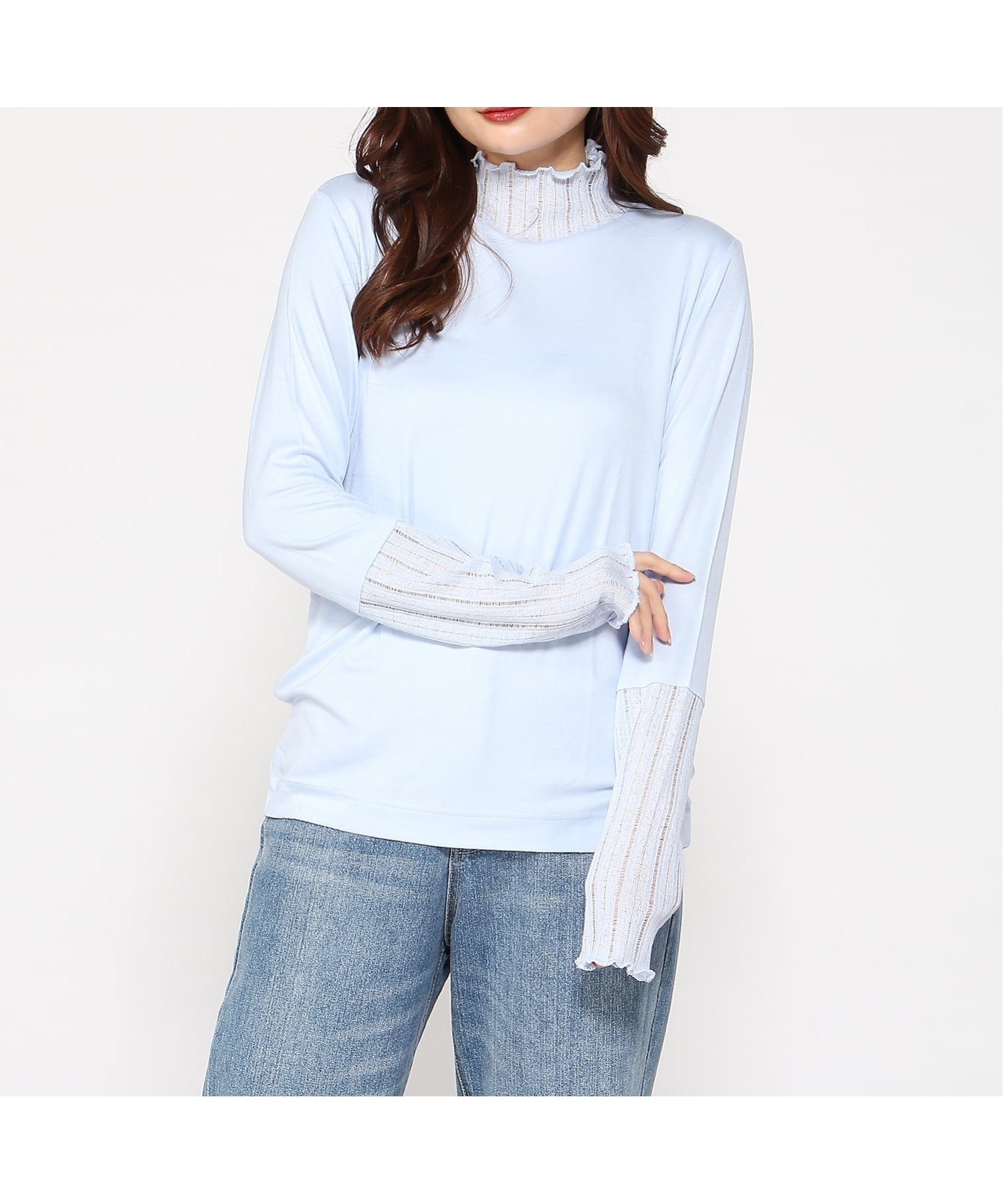 【ジーンズメイト/JEANS MATE】のC-FORT POINT/シアーキリカエ ハイネックPO インテリア・キッズ・メンズ・レディースファッション・服の通販 founy(ファニー) ファッション Fashion レディースファッション Fashion for Women ハイネック High Neck, Mock Neck エレガント 上品 Elegant 春 Spring サックス|ID: prp329100004815307 ipo3291000000034974591