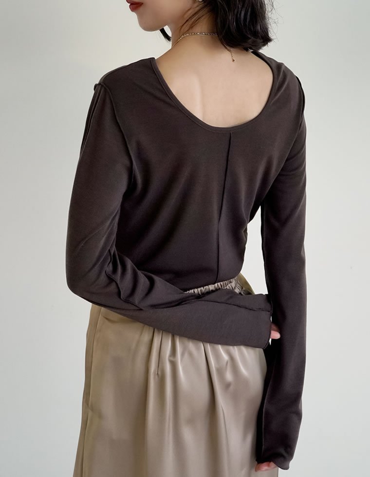 【リエディ/Re:EDIT】の裏微起毛バックオープントップス インテリア・キッズ・メンズ・レディースファッション・服の通販 founy(ファニー) 　ファッション　Fashion　レディースファッション　Fashion for Women　トップス・カットソー　Cut & Sew Tops　インナー　Innerwear　カットソー　Cut and Sewn Top　キャミソール　Camisole, Spaghetti Strap Top　シンプル　Simple, Minimal　スラックス　Slacks, Dress Pants　デニム　Denim, Jeans Material　バランス　Balance, Style Balance　ベーシック　Basic, Essential　ボトム　Bottoms, Lower Wear　長袖　Long Sleeve, Full Sleeve　ブラウン|ID: prp329100004815334 ipo3291000000034974715