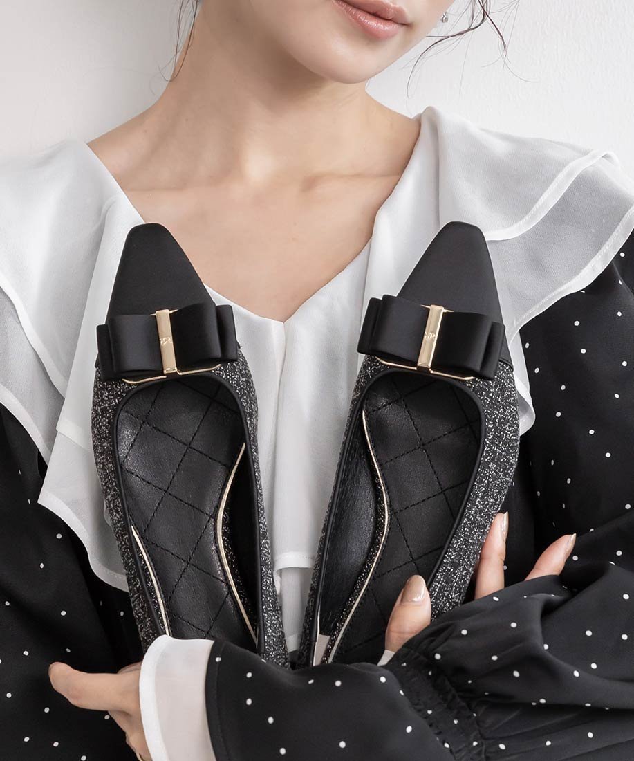 【ランダ/RANDA】のコンビマテリアルリボンフラットパンプス 人気、トレンドファッション・服の通販 founy(ファニー) 　ファッション　Fashion　レディースファッション　Fashion for Women　エレガント 上品　Elegant　クッション　Cushion, Throw Pillow　クラシカル　Classical, Vintage-Inspired　ツイード　Twill, Twill Weave　フェミニン　Feminine, Girly　フラット　Flat, Flat Shoes　リボン　Ribbon, Bow　 other-1|ID: prp329100004815342 ipo3291000000034974765