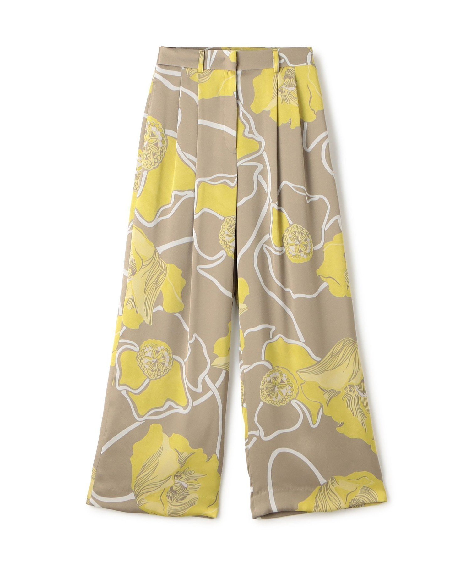 【トゥモローランド/TOMORROWLAND】のポピープリント 2タックワイドパンツ インテリア・キッズ・メンズ・レディースファッション・服の通販 founy(ファニー) 　ファッション　Fashion　レディースファッション　Fashion for Women　パンツ　Pants & Trousers　キャミソール　Camisole, Spaghetti Strap Top　サテン　Satin, Glossy Fabric　シンプル　Simple, Minimal　セットアップ　Set-Up, Coordinated Outfit　バランス　Balance, Style Balance　フロント　Front, Front Design　プリント　Print, Printed Pattern　モチーフ　Motif, Design Theme　春　Spring　46 イエロー系|ID: prp329100004815412 ipo3291000000034975493