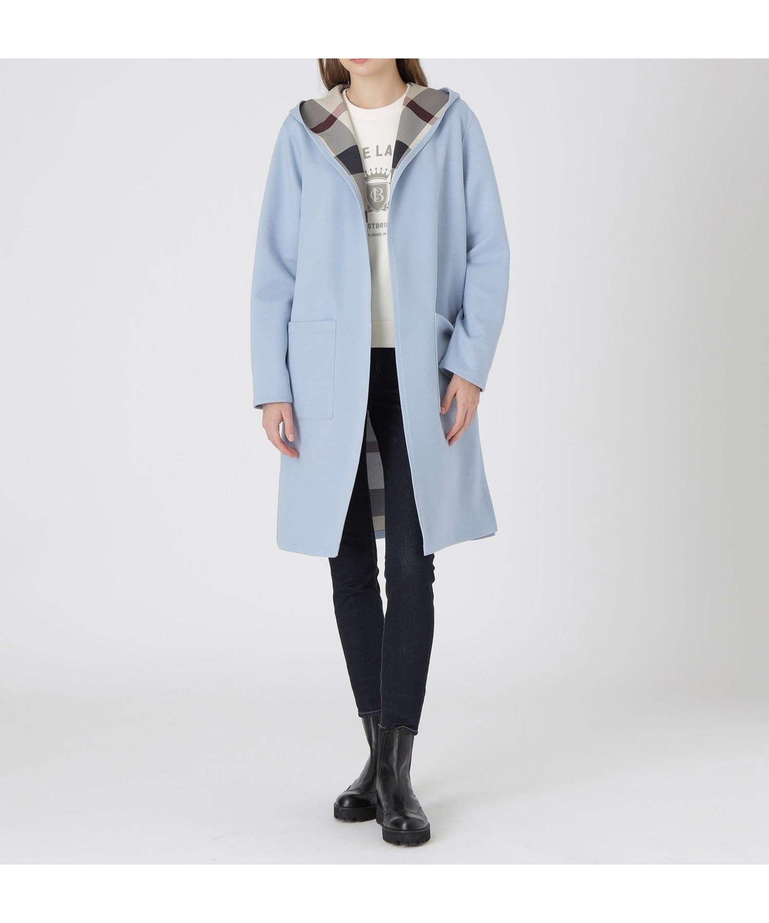 【ブルーレーベル クレストブリッジ/BLUE LABEL CRESTBRIDGE】のクレストブリッジチェックリバーシブルダンボールコーディガン インテリア・キッズ・メンズ・レディースファッション・服の通販 founy(ファニー) 　ファッション　Fashion　レディースファッション　Fashion for Women　おすすめ　Recommended / Our Picks　インナー　Innerwear　カットソー　Cut and Sewn Top　コーディガン　Coatigan, Knit Coat　チェック　Check, Plaid, Tartan　プリント　Print, Printed Pattern　リバーシブル　Reversible, Two-Sided　無地　Plain, Solid Color　サックス|ID: prp329100004815437 ipo3291000000034975683