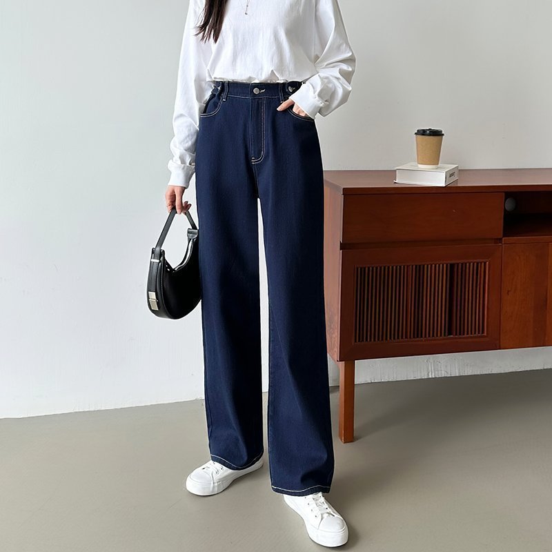 【ココモモ/COCOMOMO】の「楽革命」疲れないデニム 裏微起毛ストレートデニムパンツ デニムパンツ インテリア・キッズ・メンズ・レディースファッション・服の通販 founy(ファニー) 　ファッション　Fashion　レディースファッション　Fashion for Women　パンツ　Pants & Trousers　デニムパンツ・ジーンズ・美脚デニム　Denim Jeans & Pants　ストレッチ　Stretch, Stretchy Fabric　デニム　Denim, Jeans Material　レギュラー　Regular, Standard Fit　ロング　Long, Long-Length　楽ちん　Easy Fit, Comfortable　ダークブルー|ID: prp329100004815442 ipo3291000000034975711