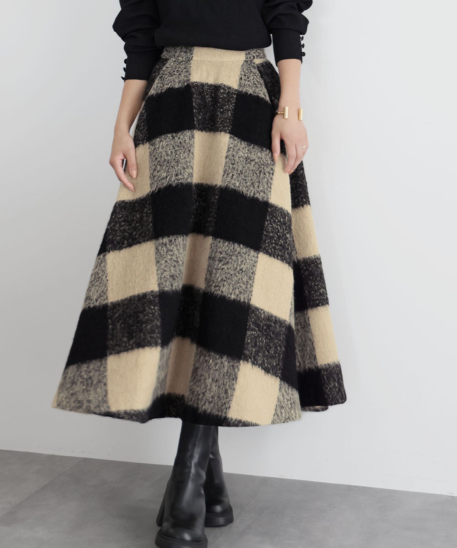 【ガール/GIRL】のブロックチェック起毛ロングフレアスカート 人気、トレンドファッション・服の通販 founy(ファニー) 　ファッション　Fashion　レディースファッション　Fashion for Women　スカート　Skirts　Aライン・フレアスカート　A-Line & Flared Skirts　エレガント 上品　Elegant　シンプル　Simple, Minimal　チェック　Check, Plaid, Tartan　ブロック　Block, Solid Block Pattern　A/W・秋冬　Autumn/Winter　再入荷　Restock / Back in Stock　おすすめ　Recommended / Our Picks　 other-1|ID: prp329100004815486 ipo3291000000034976064