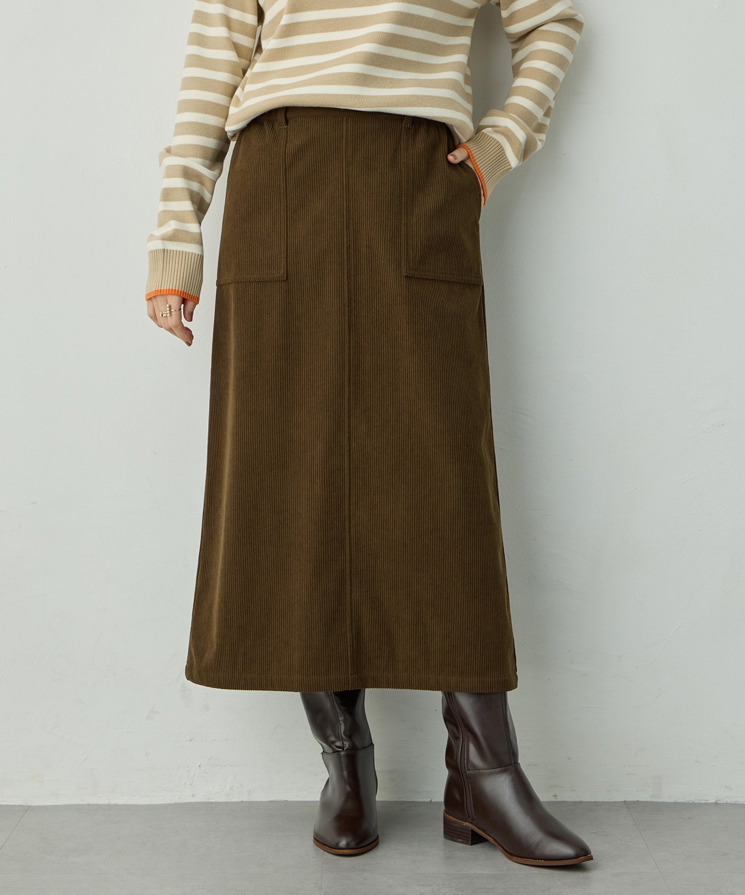 【プチ オンフルール/Petit Honfleur】のコーデュロイスカート インテリア・キッズ・メンズ・レディースファッション・服の通販 founy(ファニー) 　ファッション　Fashion　レディースファッション　Fashion for Women　スカート　Skirts　コーデュロイ　Corduroy, Cord Fabric　A/W・秋冬　Autumn/Winter　カーキ|ID: prp329100004815533 ipo3291000000034976468