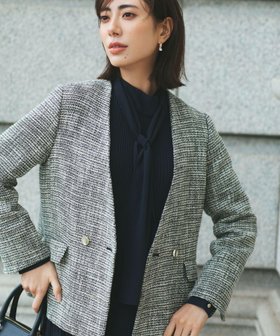 【エルーラ/Elura】の≪CEREMONY≫ツイードノーカラージャケット/602137 人気、トレンドファッション・服の通販 founy(ファニー) ファッション Fashion レディースファッション Fashion for Women アウター Coat / Outerwear Collection レディースジャケット・軽アウター Jackets ノーカラージャケット / シンプル上品コーデ Collarless Jackets アクリル Acrylic Material シンプル Simple, Minimal ツイード Twill, Twill Weave デニム Denim, Jeans Material バランス Balance, Style Balance フリル Frill, Ruffle ワイド Wide, Wide Fit エレガント 上品 Elegant セレモニー Ceremony |ID:prp329100004815541