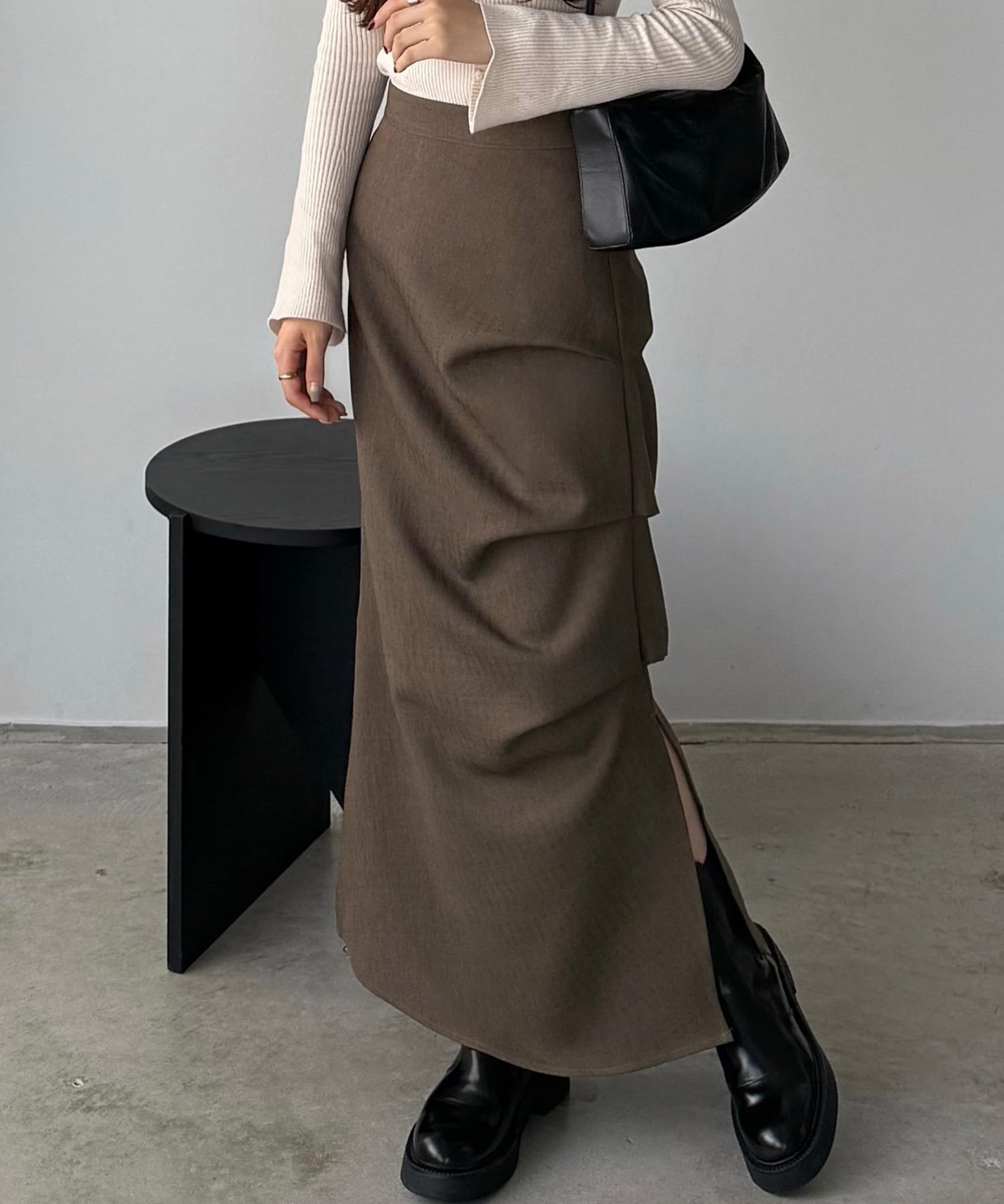 【ジュノア/JUNOAH】のcallautia 薄手ツイードサイドタックマーメイドスカート インテリア・キッズ・メンズ・レディースファッション・服の通販 founy(ファニー) 　ファッション　Fashion　レディースファッション　Fashion for Women　スカート　Skirts　ブラウン|ID: prp329100004815564 ipo3291000000034976766