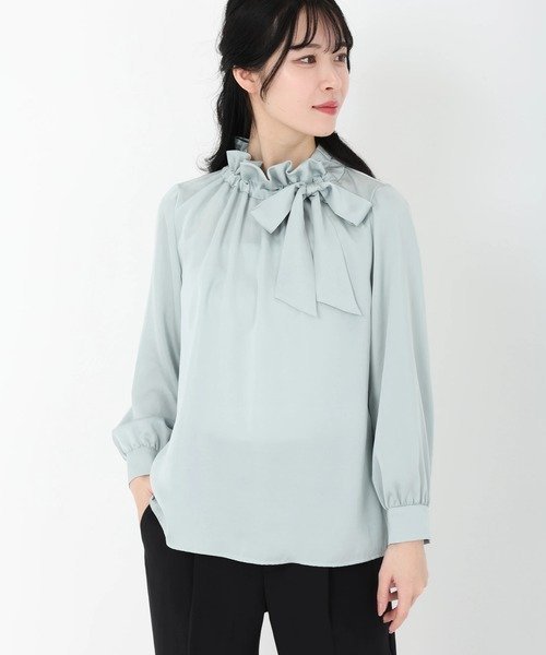 【ストロベリーフィールズ/STRAWBERRY FIELDS】のギャザーフリルリボンブラウス インテリア・キッズ・メンズ・レディースファッション・服の通販 founy(ファニー) 　ファッション　Fashion　レディースファッション　Fashion for Women　トップス・カットソー　Cut & Sew Tops　シャツ・ブラウス・オフィスカジュアル　Elegant Blouses & Button-Ups　ミント2|ID: prp329100004815586 ipo3291000000034976985