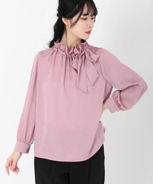 【ストロベリーフィールズ/STRAWBERRY FIELDS】のギャザーフリルリボンブラウス インテリア・キッズ・メンズ・レディースファッション・服の通販 founy(ファニー) 　ファッション　Fashion　レディースファッション　Fashion for Women　トップス・カットソー　Cut & Sew Tops　シャツ・ブラウス・オフィスカジュアル　Elegant Blouses & Button-Ups　レッド2|ID: prp329100004815586 ipo3291000000034976987