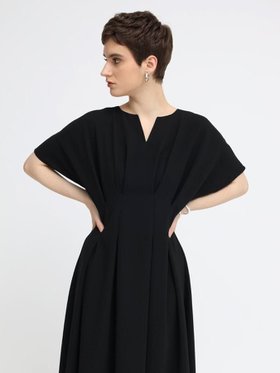 【ラシュッド/LASUD】のキーネックウエストタックワンピース 人気、トレンドファッション・服の通販 founy(ファニー) ファッション Fashion レディースファッション Fashion for Women ワンピース Dresses ダブル Double, Double-Breasted ドレープ Drape, Draping Fabric フィット Fit, Slim Fit フロント Front, Front Design ワイド Wide, Wide Fit |ID:prp329100004815594