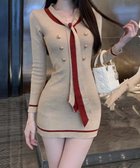 【ミニミニストア/miniministore】のリボンタイミニワンピース配色ニットドレス ベージュ|ID: prp329100004815622 ipo3291000000034977194