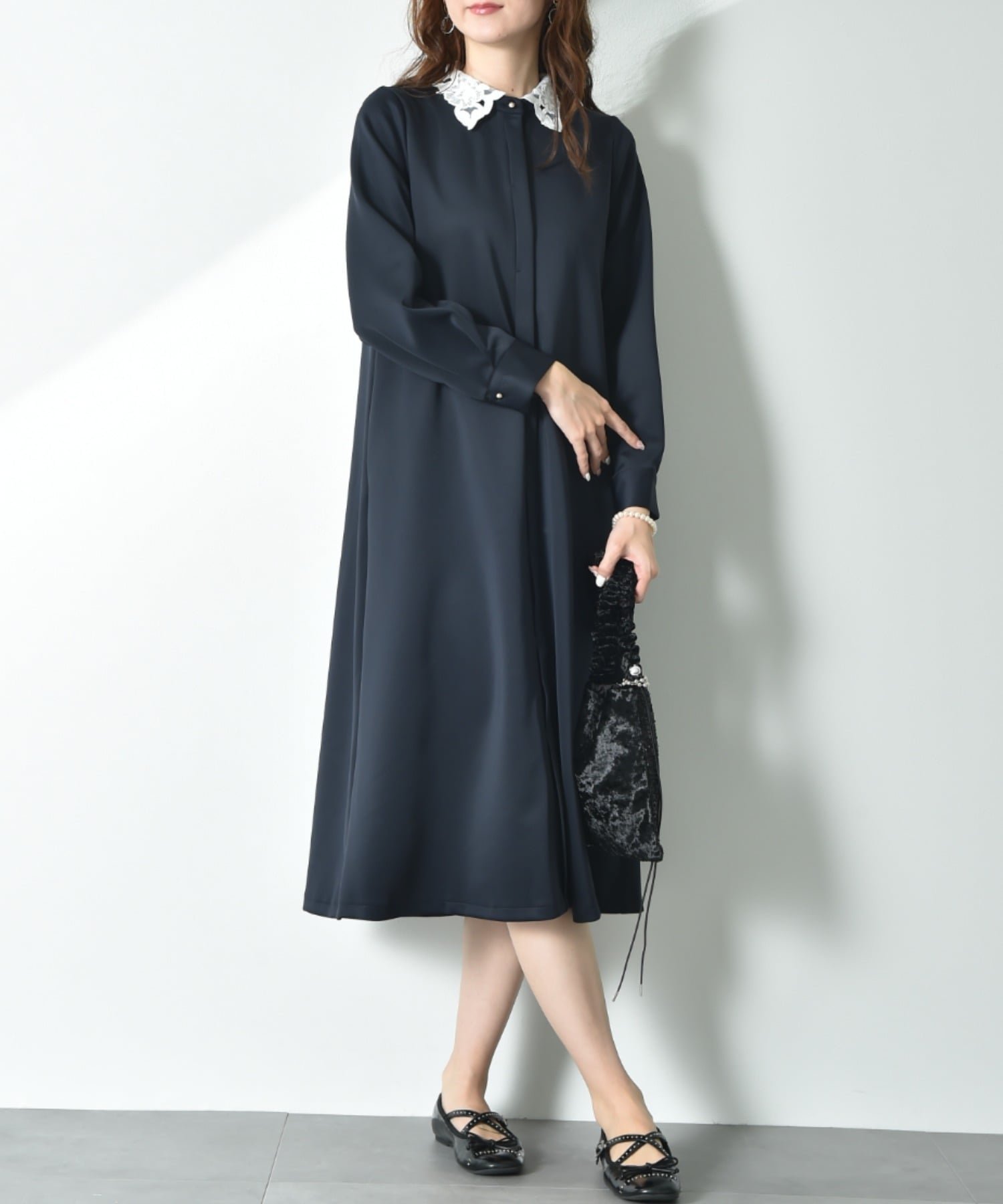 【インタープラネット/INTERPLANET】のレース衿2WAYワンピース インテリア・キッズ・メンズ・レディースファッション・服の通販 founy(ファニー) 　ファッション　Fashion　レディースファッション　Fashion for Women　ワンピース　Dresses　エレガント 上品　Elegant　ストレッチ　Stretch, Stretchy Fabric　テクスチャー　Texture, Textured Fabric　レース　Lace, Lace Fabric　ネイビー|ID: prp329100004815635 ipo3291000000034977276