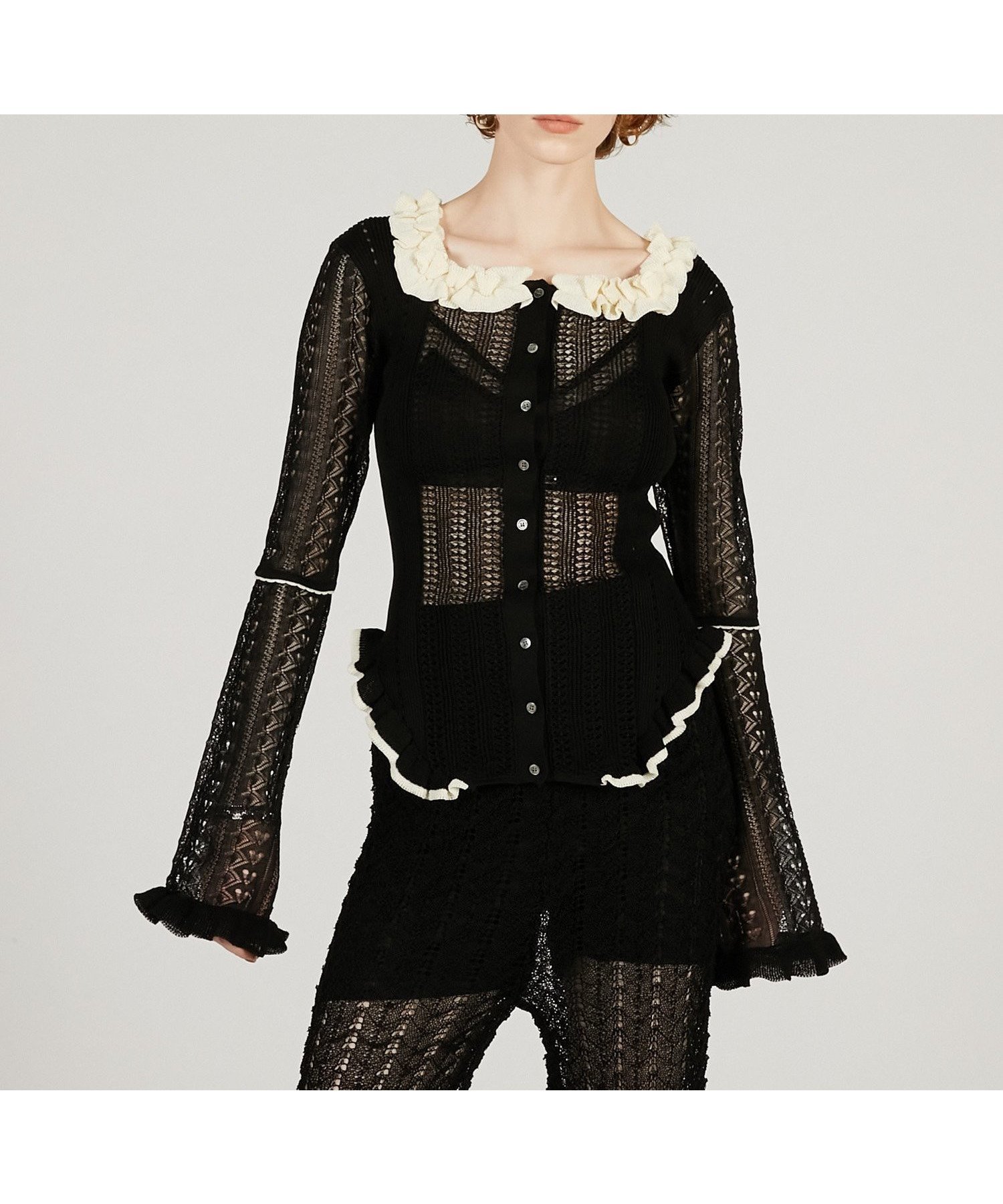 【プランク プロジェクト/PRANK PROJECT】のクロシェライク2WAYカーディガン / Crochet-Like 2-Way Cardigan 人気、トレンドファッション・服の通販 founy(ファニー) 　ファッション　Fashion　レディースファッション　Fashion for Women　トップス・カットソー　Cut & Sew Tops　カーディガン・羽織り　Layered Style Cardigans　カーディガン　Cardigan, Knitwear　デコルテ　Décolleté, Neckline　フリル　Frill, Ruffle　レース　Lace, Lace Fabric　 other-1|ID: prp329100004815641 ipo3291000000034977299