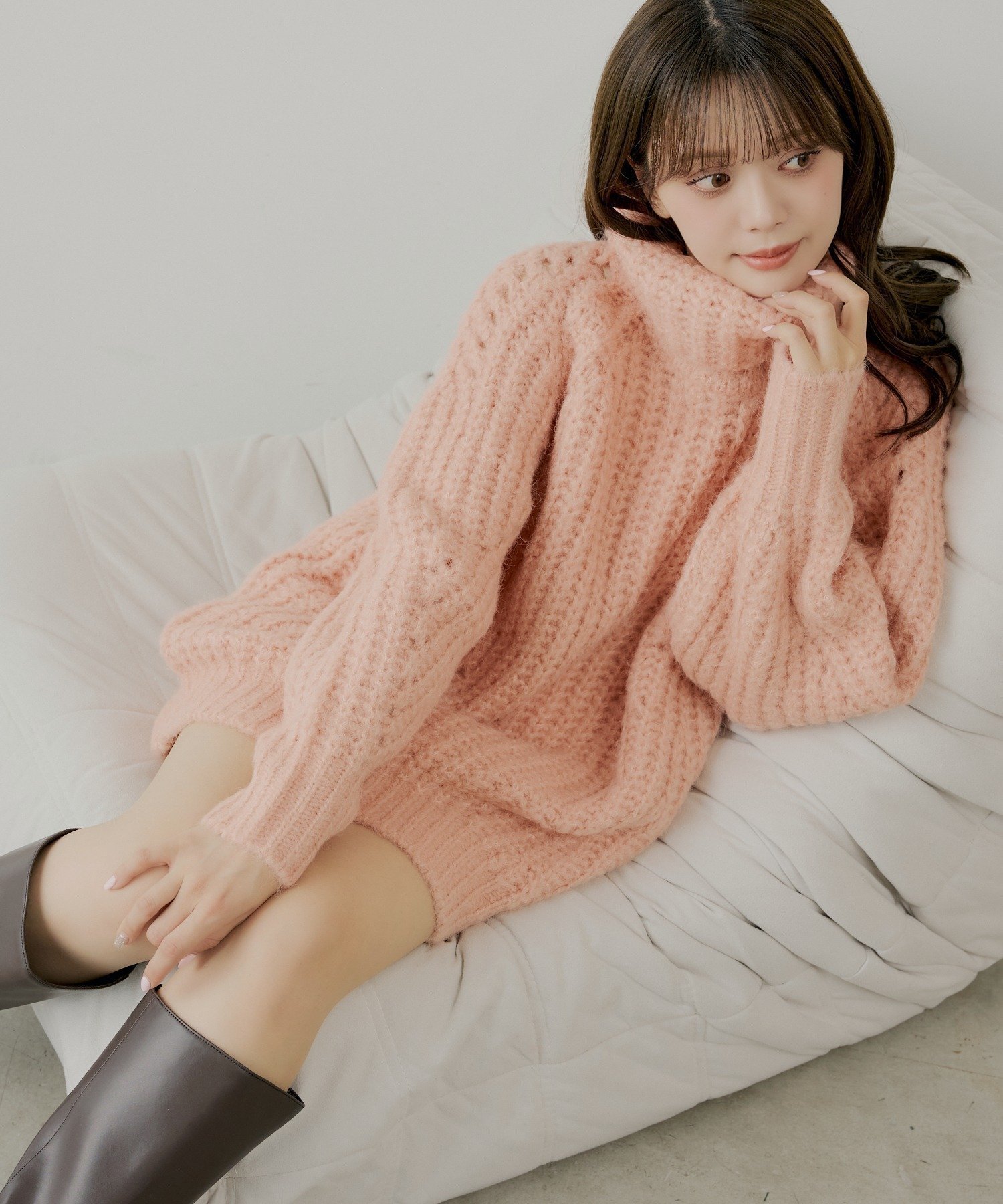 【パルグループ/PAL GROUP】の【Chico】タートルルーズニットワンピース インテリア・キッズ・メンズ・レディースファッション・服の通販 founy(ファニー) 　ファッション　Fashion　レディースファッション　Fashion for Women　ワンピース　Dresses　ニットワンピース　Knit Dresses　タートルネック　Turtleneck, High Neck　トレンド　Trend, Trending Now　ロング　Long, Long-Length　おすすめ　Recommended / Our Picks　ピンク|ID: prp329100004815644 ipo3291000000034977317