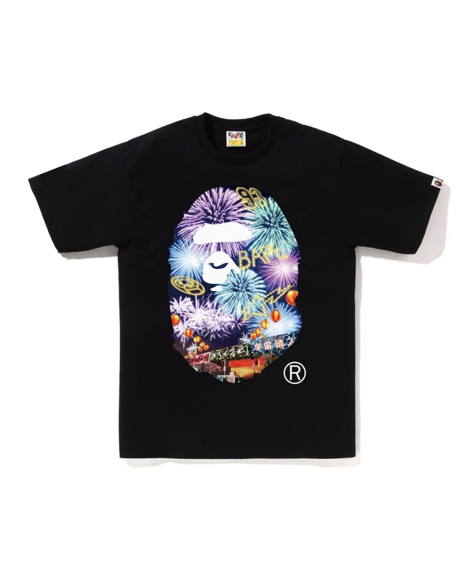 【ア ベイシング エイプ/A BATHING APE】のFIREWORK APE HEAD PHOTO TEE M インテリア・キッズ・メンズ・レディースファッション・服の通販 founy(ファニー) 　ファッション　Fashion　レディースファッション　Fashion for Women　インナー　Innerwear　グラフィック　Graphic, Graphic Design　ショート　Short, Short Length　スリーブ　Sleeve, Long Sleeve / Short Sleeve　フロント　Front, Front Design　プリント　Print, Printed Pattern　モチーフ　Motif, Design Theme　BLACK|ID: prp329100004815670 ipo3291000000034977587