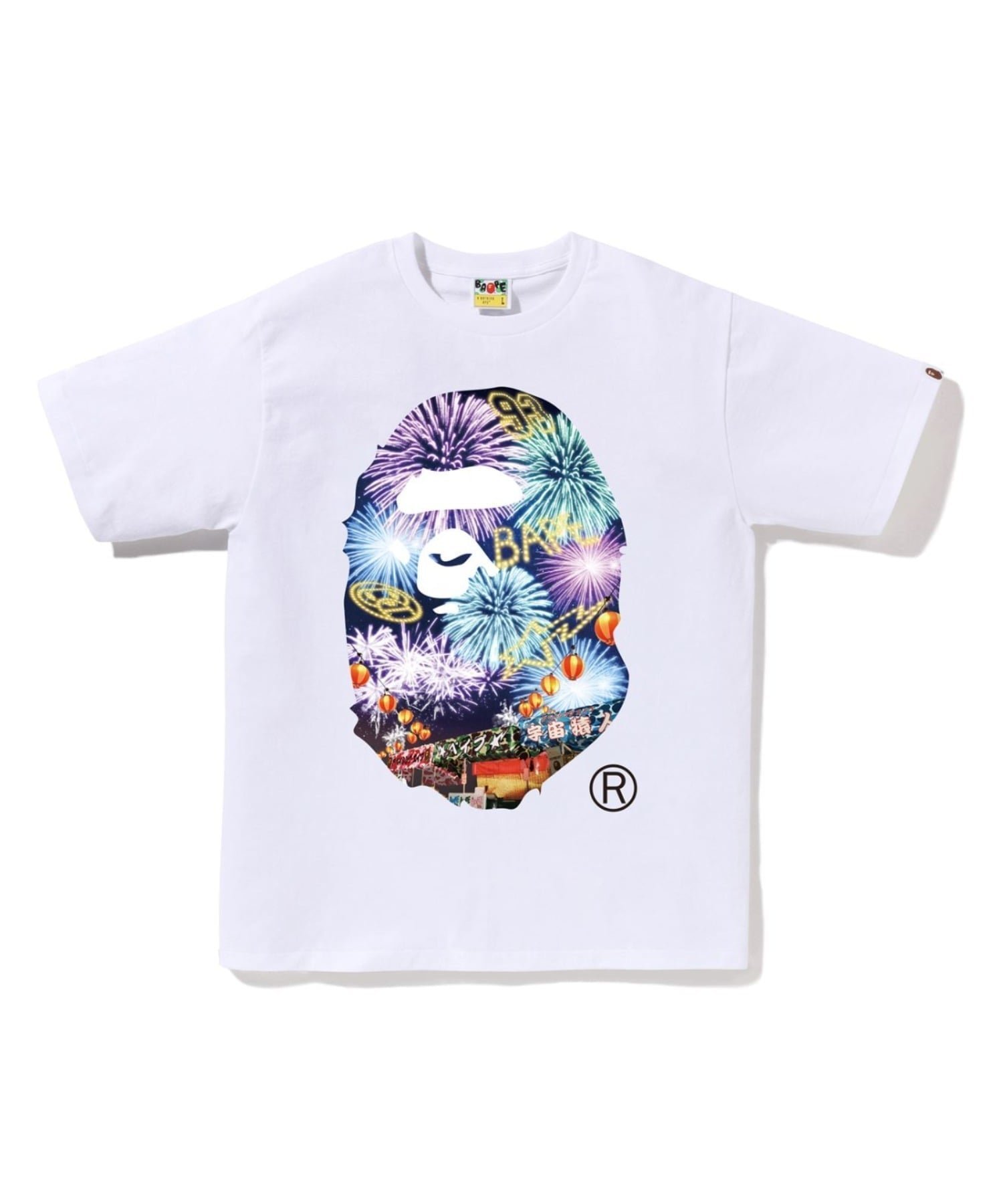 【ア ベイシング エイプ/A BATHING APE】のFIREWORK APE HEAD PHOTO TEE M インテリア・キッズ・メンズ・レディースファッション・服の通販 founy(ファニー) 　ファッション　Fashion　レディースファッション　Fashion for Women　インナー　Innerwear　グラフィック　Graphic, Graphic Design　ショート　Short, Short Length　スリーブ　Sleeve, Long Sleeve / Short Sleeve　フロント　Front, Front Design　プリント　Print, Printed Pattern　モチーフ　Motif, Design Theme　WHITE|ID: prp329100004815670 ipo3291000000034977588