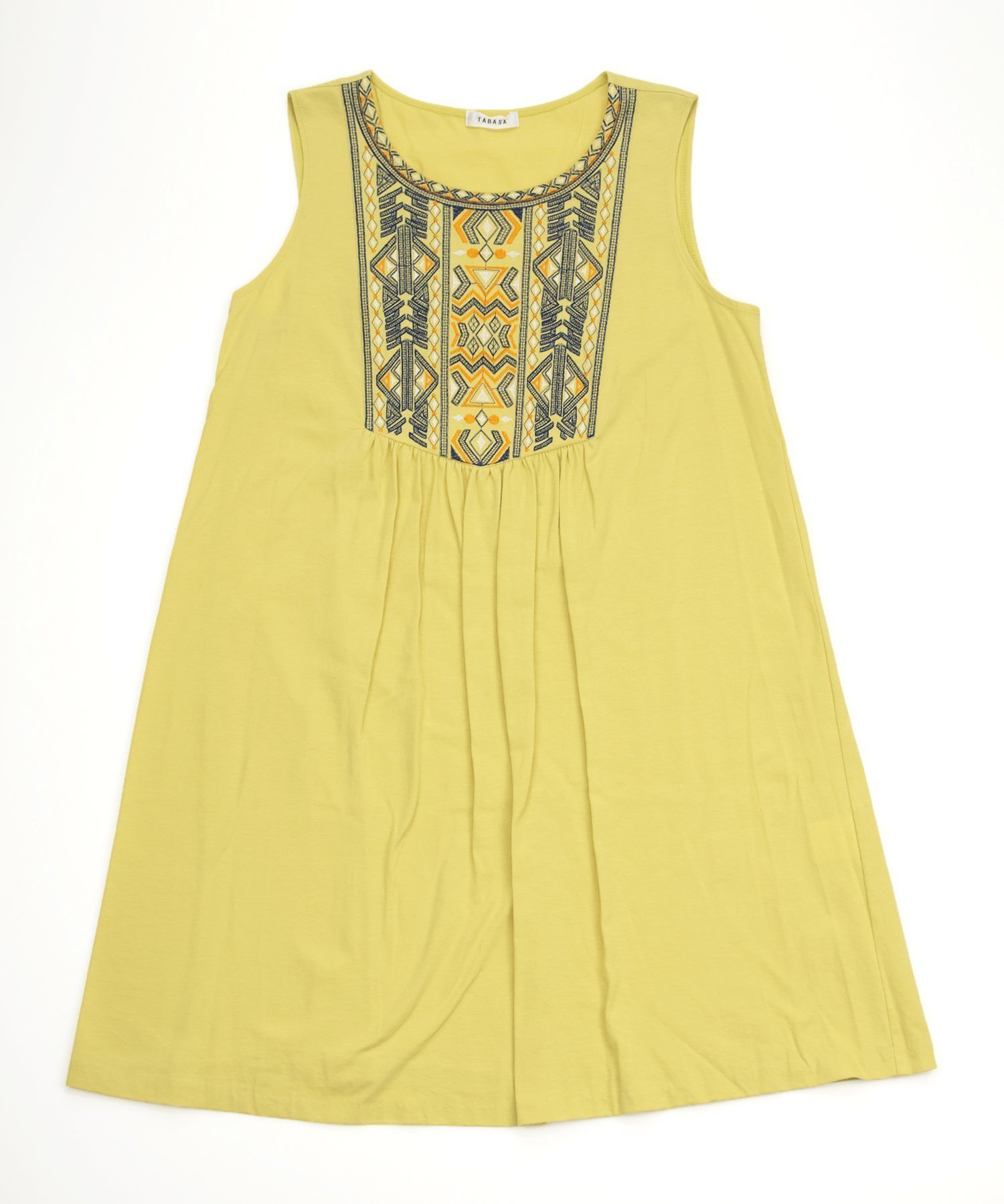 【タバサ/TABASA】のエスニック刺繍チュニック インテリア・キッズ・メンズ・レディースファッション・服の通販 founy(ファニー) 　ファッション　Fashion　レディースファッション　Fashion for Women　トップス・カットソー　Cut & Sew Tops　エスニック　Ethnic Style　ギャザー　Gathered, Ruffled　チュニック　Tunic, Long Top　ノースリーブ　Sleeveless, No-Sleeve　ヨーク　Yoke, Yoke Design　リラックス　Relax, Relaxed Fit　切替　Switching, Contrast Panel　イエロー|ID: prp329100004815680 ipo3291000000034977696