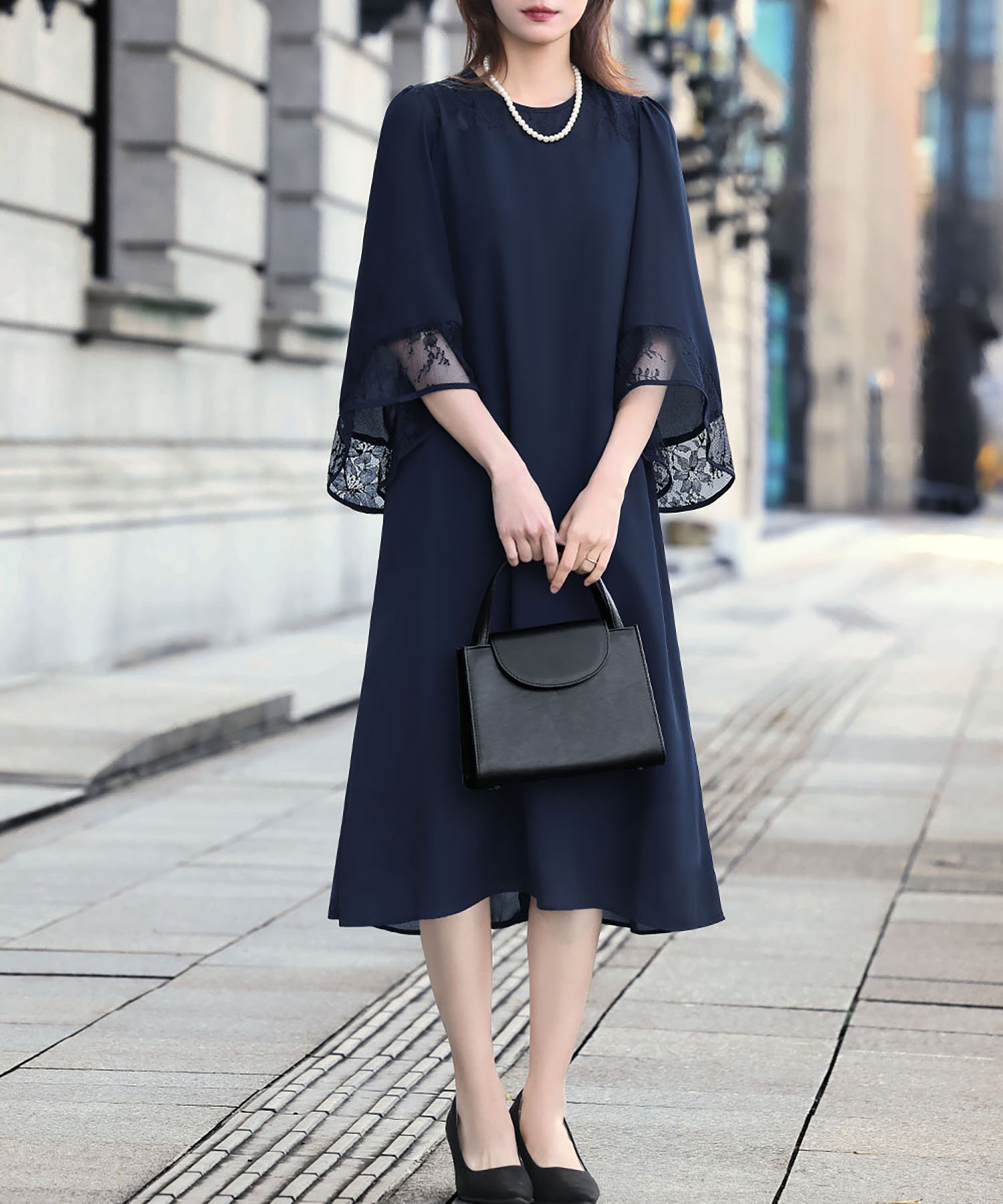 【ガール/GIRL】の【喪服・礼服】レースフレアスリーブワンピース ブラックフォーマル セレモニー インテリア・キッズ・メンズ・レディースファッション・服の通販 founy(ファニー) 　ファッション　Fashion　レディースファッション　Fashion for Women　ワンピース　Dresses　アクセサリー　Fashion Accessories　エレガント 上品　Elegant　ジョーゼット　Georgette, Semi-Sheer Fabric　ドレス　Dress, One-Piece　ドレープ　Drape, Draping Fabric　フォーマル　Formal, Dressy　フレア　Flare, Flared　ヨーク　Yoke, Yoke Design　リラックス　Relax, Relaxed Fit　レース　Lace, Lace Fabric　おすすめ　Recommended / Our Picks　セレモニー　Ceremony　入学式　Entrance Ceremony　卒業式　Graduation Ceremony　ビジネス 仕事 通勤　Business / Work / Commuting　結婚式　Wedding　披露宴　Wedding Reception　二次会　After Party　NA|ID: prp329100004815690 ipo3291000000034977786