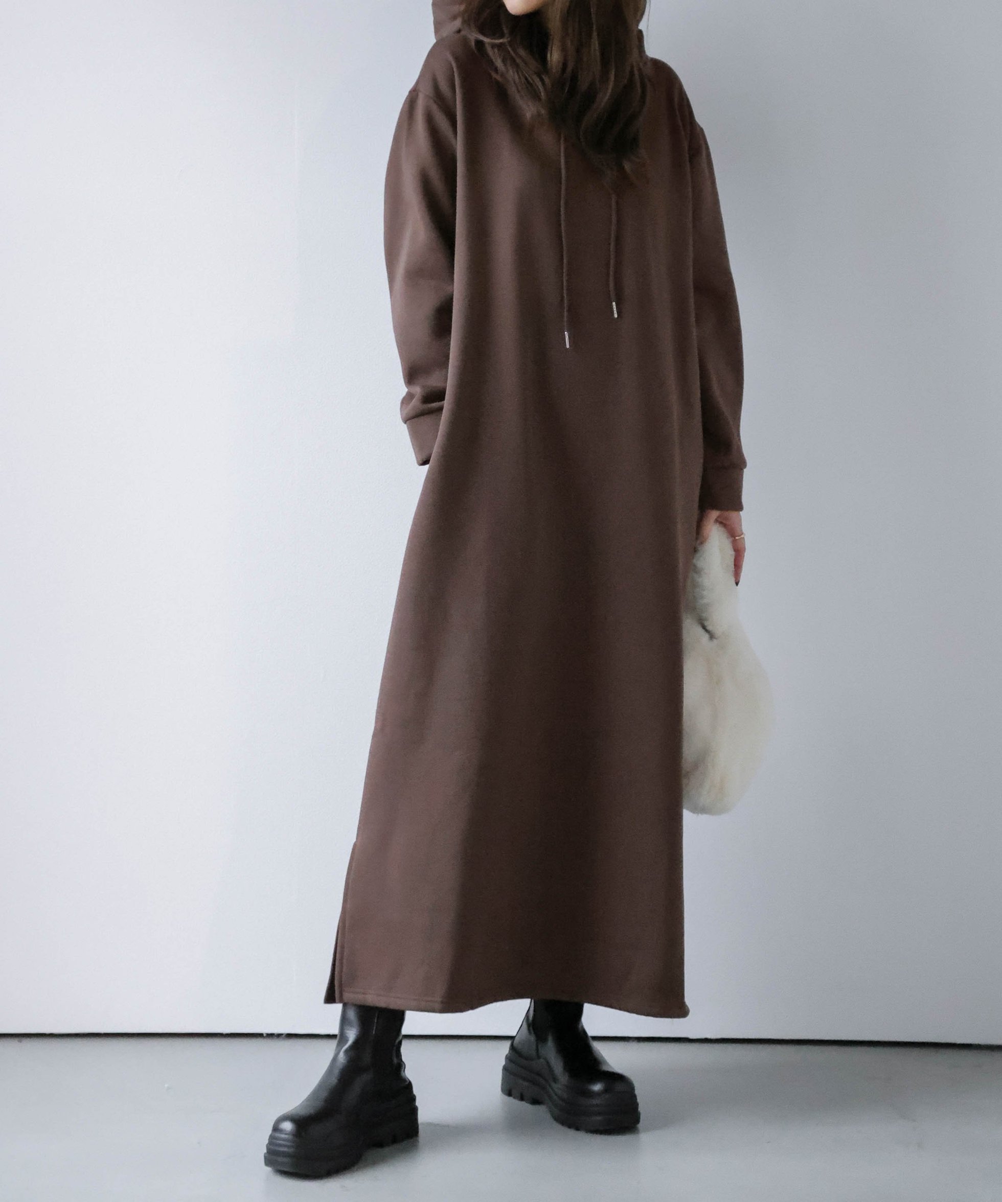 【ラジュール/Lajour】の裏起毛フーディーワンピース インテリア・キッズ・メンズ・レディースファッション・服の通販 founy(ファニー) 　ファッション　Fashion　レディースファッション　Fashion for Women　ワンピース　Dresses　スウェット / スエット　Sweatshirt, Sweatwear　ストレート　Straight, Straight Cut　楽ちん　Easy Fit, Comfortable　ココア|ID: prp329100004815736 ipo3291000000034978495