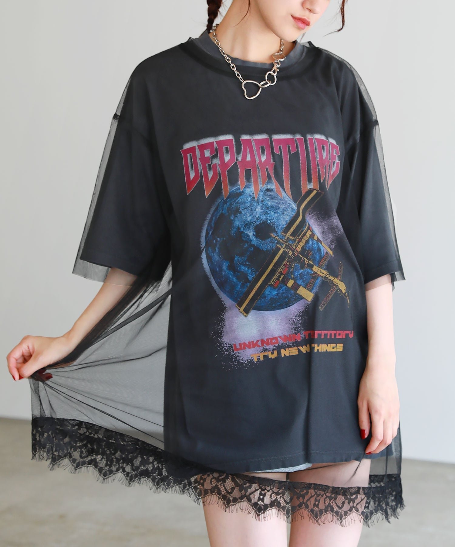 【ザ カジュアル/THE CASUAL】のピグメント加工 ロックTシャツシアーチュールトップス2点セット 人気、トレンドファッション・服の通販 founy(ファニー) 　ファッション　Fashion　レディースファッション　Fashion for Women　トップス・カットソー　Cut & Sew Tops　シャツ・ブラウス・オフィスカジュアル　Elegant Blouses & Button-Ups　ロングTシャツ・Tシャツ　Longline T-Shirts & Tees　エアリー　Airy Texture　ヴィンテージ　Vintage Style　秋　Autumn　クラシカル　Classical, Vintage-Inspired　スリーブ　Sleeve, Long Sleeve / Short Sleeve　デニム　Denim, Jeans Material　トレンド　Trend, Trending Now　ハーフ　Half, Half-Length　プリント　Print, Printed Pattern　ポケット　Pocket, Pocket Detail　ラグジュアリー　Luxury, Elegant　ルーズ　Loose, Oversized　レース　Lace, Lace Fabric　おすすめ　Recommended / Our Picks　夏　Summer　 other-1|ID: prp329100004815749 ipo3291000000034978577