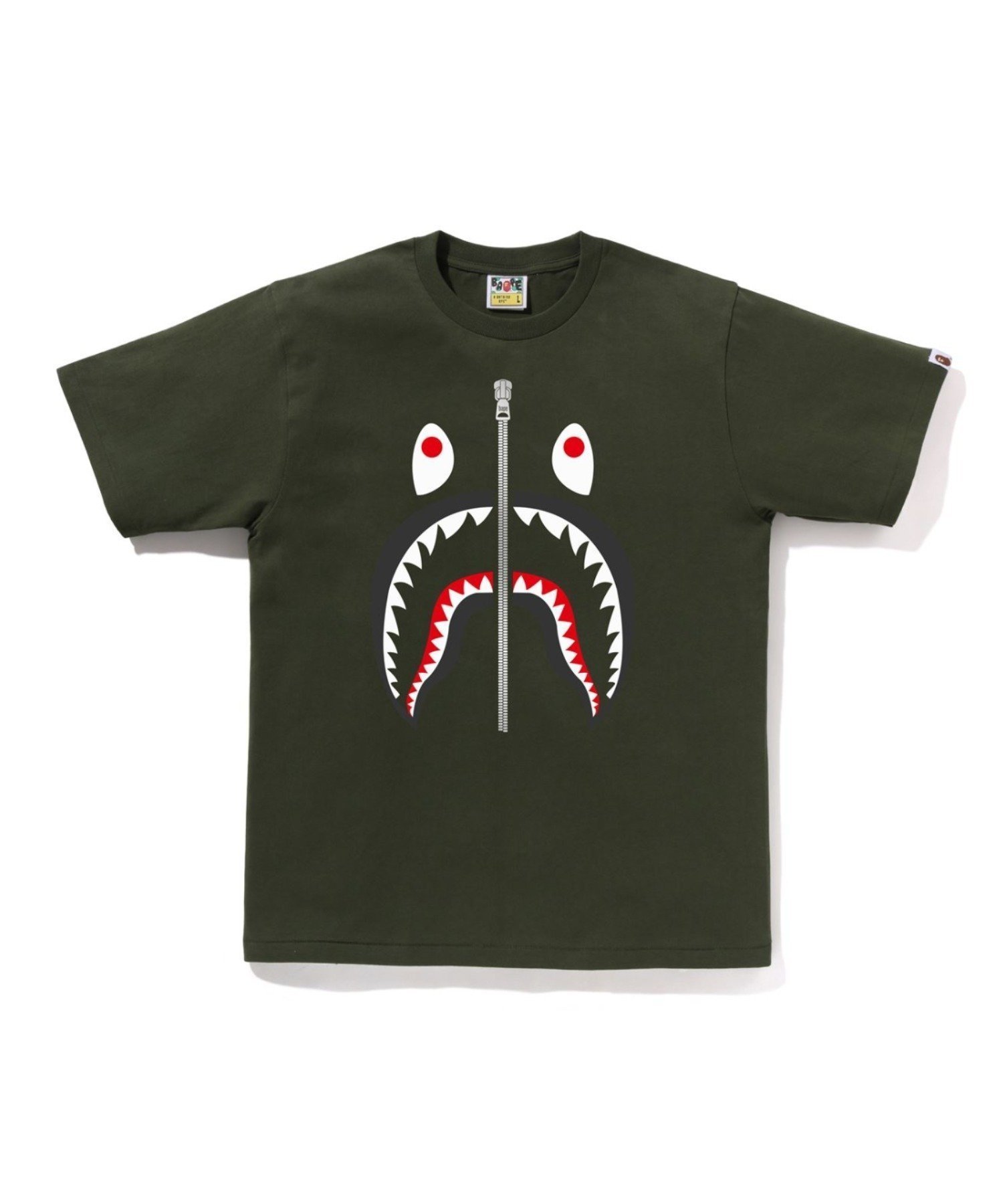 【ア ベイシング エイプ/A BATHING APE】のSHARK TEE インテリア・キッズ・メンズ・レディースファッション・服の通販 founy(ファニー) 　ファッション　Fashion　レディースファッション　Fashion for Women　ショート　Short, Short Length　スリーブ　Sleeve, Long Sleeve / Short Sleeve　フロント　Front, Front Design　プリント　Print, Printed Pattern　モチーフ　Motif, Design Theme　ラバー　Rubber, Rubber Sole　OLIVE DRAB|ID: prp329100004815784 ipo3291000000034978965