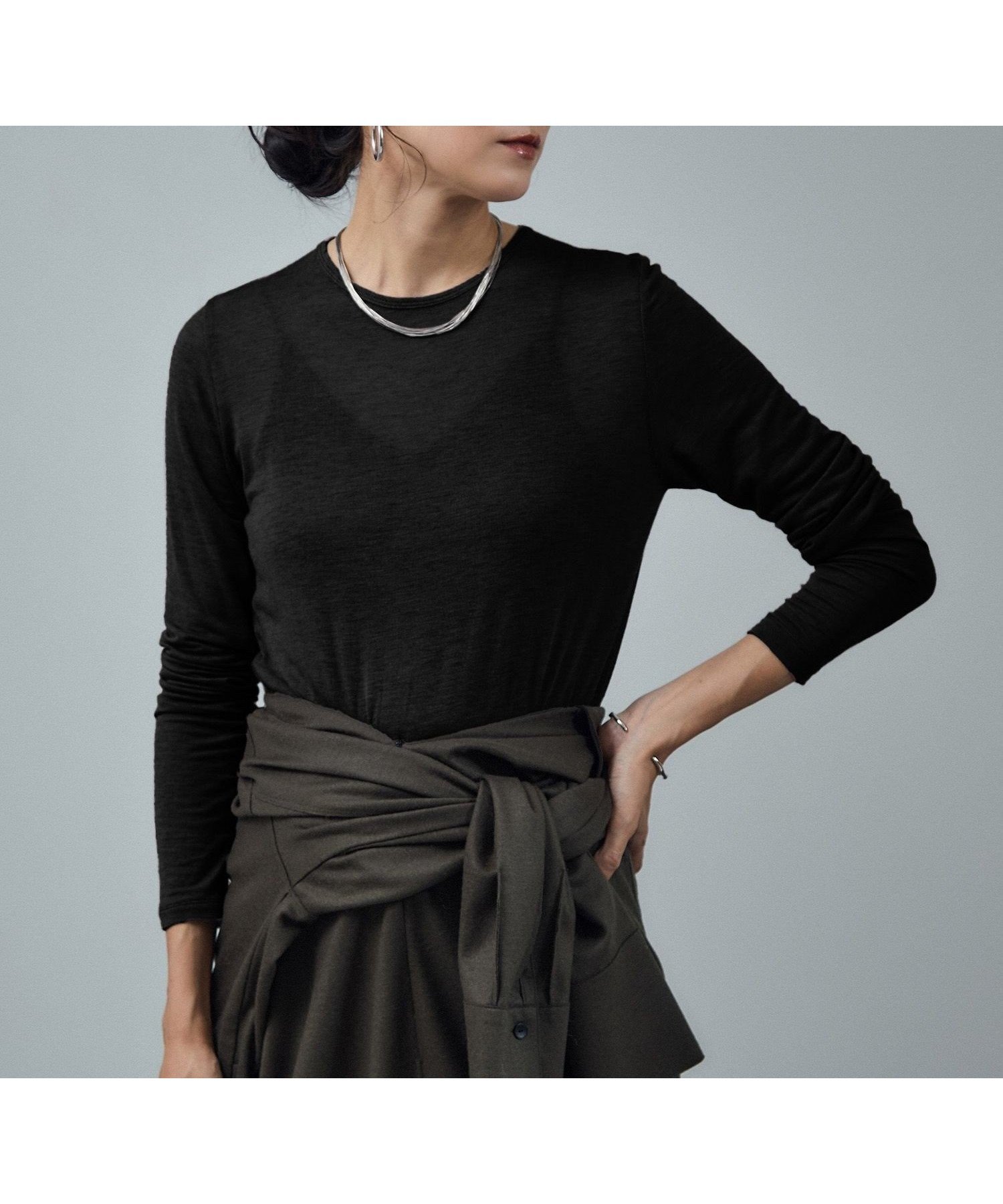 【サロン アダム エ ロペ/SALON adam et rope'】のテンセルカシミヤシルクシアーロンT インテリア・キッズ・メンズ・レディースファッション・服の通販 founy(ファニー) 　ファッション　Fashion　レディースファッション　Fashion for Women　トップス・カットソー　Cut & Sew Tops　ロングTシャツ・Tシャツ　Longline T-Shirts & Tees　インナー　Innerwear　カットソー　Cut and Sewn Top　カーディガン　Cardigan, Knitwear　キャミソール　Camisole, Spaghetti Strap Top　シルク　Silk, 100% Silk　シンプル　Simple, Minimal　ジャケット　Jacket, Outerwear　ストレッチ　Stretch, Stretchy Fabric　デニム　Denim, Jeans Material　なめらか　Smooth, Silky Texture　ベーシック　Basic, Essential　ボトム　Bottoms, Lower Wear　ラグジュアリー　Luxury, Elegant　ワイド　Wide, Wide Fit　エレガント 上品　Elegant　ブラック(01)|ID: prp329100004816255 ipo3291000000034982763