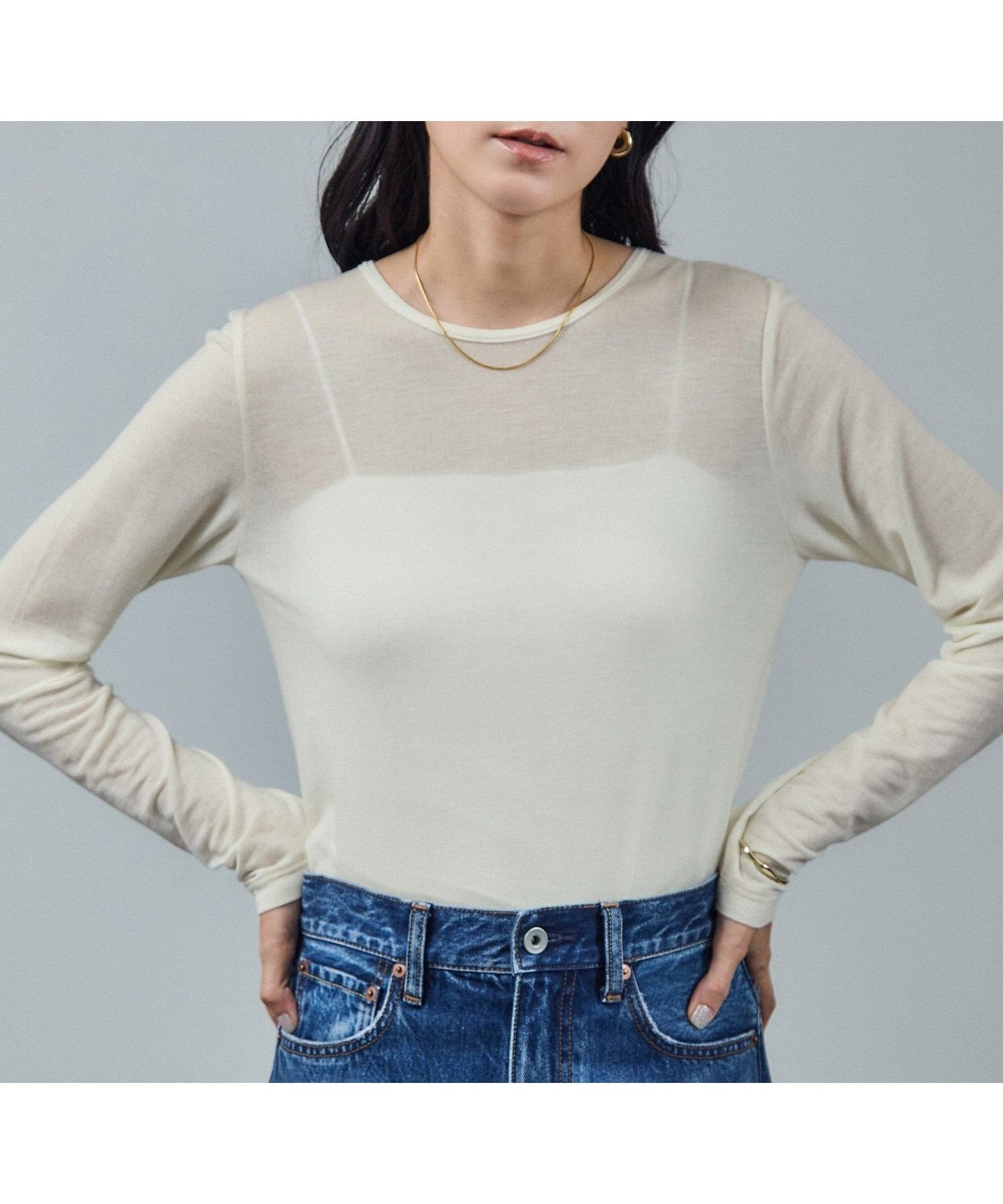 【サロン アダム エ ロペ/SALON adam et rope'】のテンセルカシミヤシルクシアーロンT インテリア・キッズ・メンズ・レディースファッション・服の通販 founy(ファニー) 　ファッション　Fashion　レディースファッション　Fashion for Women　トップス・カットソー　Cut & Sew Tops　ロングTシャツ・Tシャツ　Longline T-Shirts & Tees　インナー　Innerwear　カットソー　Cut and Sewn Top　カーディガン　Cardigan, Knitwear　キャミソール　Camisole, Spaghetti Strap Top　シルク　Silk, 100% Silk　シンプル　Simple, Minimal　ジャケット　Jacket, Outerwear　ストレッチ　Stretch, Stretchy Fabric　デニム　Denim, Jeans Material　なめらか　Smooth, Silky Texture　ベーシック　Basic, Essential　ボトム　Bottoms, Lower Wear　ラグジュアリー　Luxury, Elegant　ワイド　Wide, Wide Fit　エレガント 上品　Elegant　オフホワイト(15)|ID: prp329100004816255 ipo3291000000034982766