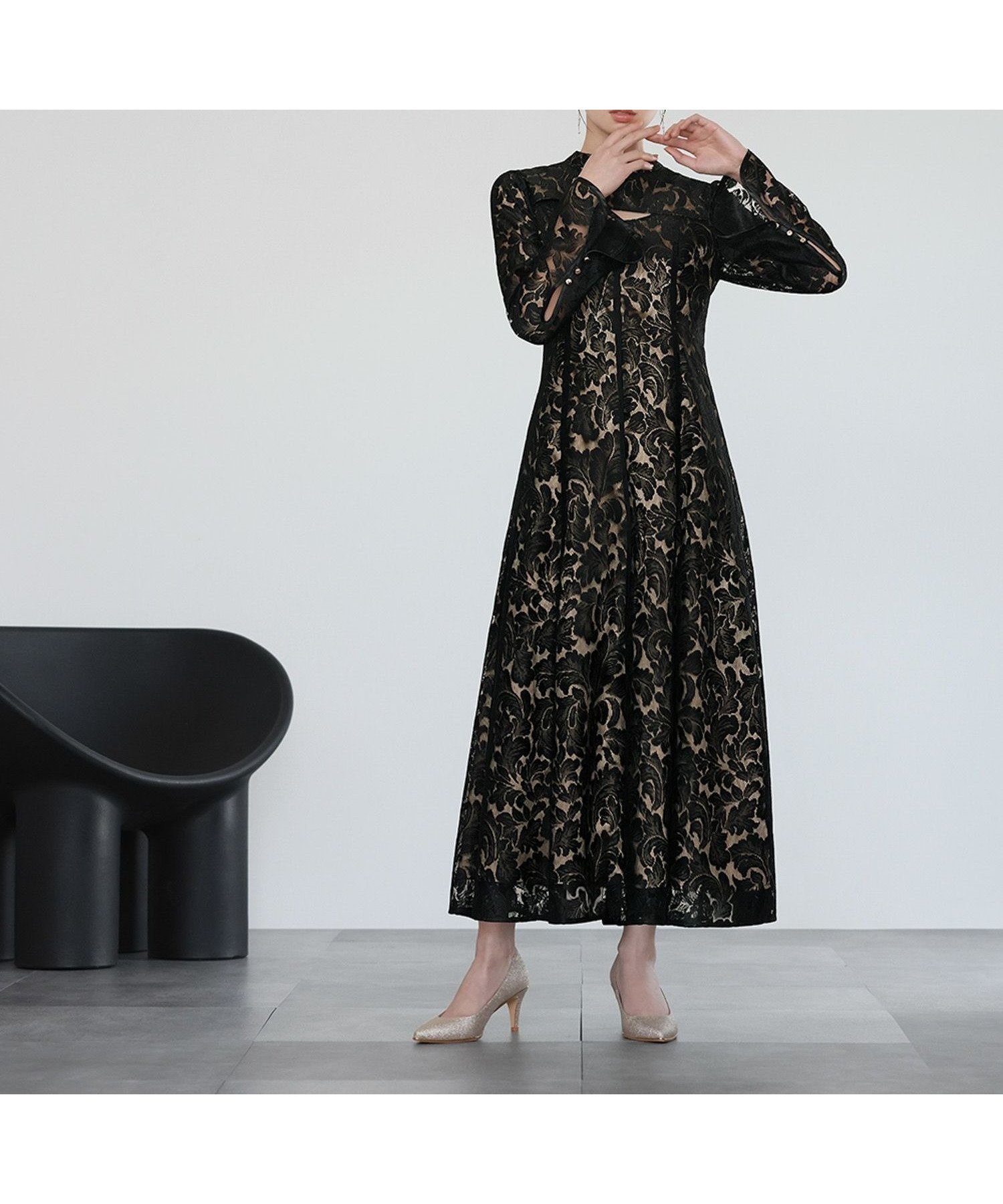 【ガール/GIRL】のスタンドカラー総レースロング丈 結婚式 ワンピース パーティードレス インテリア・キッズ・メンズ・レディースファッション・服の通販 founy(ファニー) 　ファッション　Fashion　レディースファッション　Fashion for Women　ワンピース　Dresses　フォーマル・パーティードレス・結婚式用ドレス　Elegant & Casual Dresses　カッティング　Cutting Detail　シェイプ　Shape, Slim Fit　スタンド　Stand Collar, Upright Stand　デコルテ　Décolleté, Neckline　トレンド　Trend, Trending Now　ドレス　Dress, One-Piece　パイピング　Piping, Trim Design　レース　Lace, Lace Fabric　ロング　Long, Long-Length　再入荷　Restock / Back in Stock　おすすめ　Recommended / Our Picks　結婚式　Wedding　披露宴　Wedding Reception　二次会　After Party　BK|ID: prp329100004816291 ipo3291000000034983082