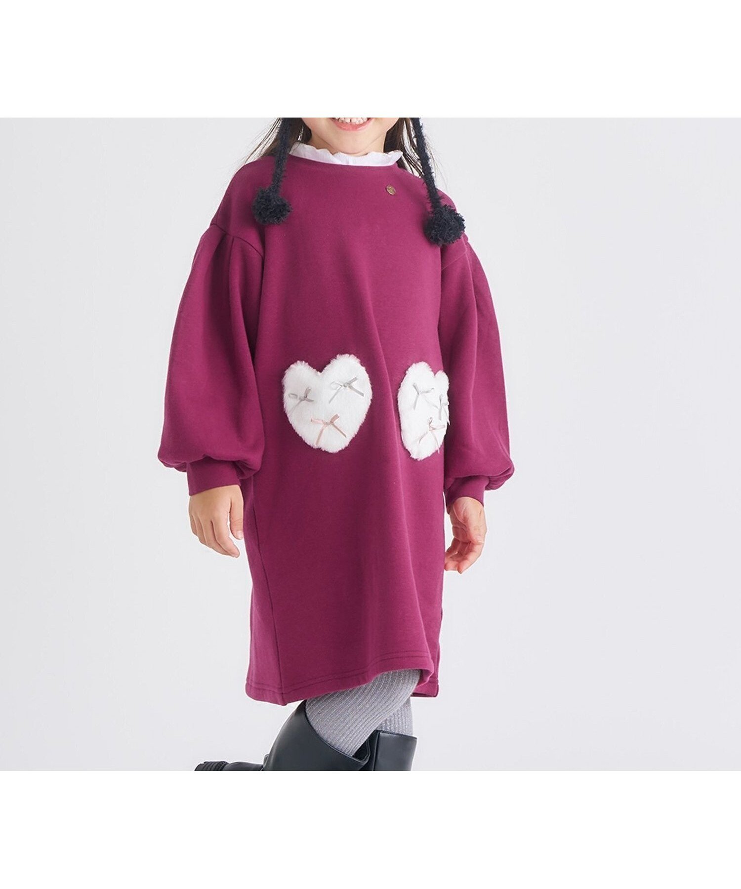 【エフオー オンラインストア/F.O.Online Store / KIDS】の裏シャギーハートポケットワンピース インテリア・キッズ・メンズ・レディースファッション・服の通販 founy(ファニー) 　ファッション　Fashion　キッズファッション　Fashion for Kids　ワンピース　Dresses　ローズピンク|ID: prp329100004816299 ipo3291000000034983134