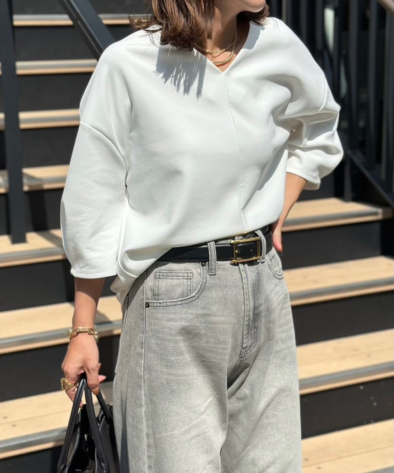 【スタイルドア/STYLEDOOR】のライトダンボール抜き衿ハーフスリーブプルオーバー 人気、トレンドファッション・服の通販 founy(ファニー) 　ファッション　Fashion　レディースファッション　Fashion for Women　トップス・カットソー　Cut & Sew Tops　カジュアルプルオーバー・ニットトップス　Pullovers & Knit Tops / Casual Pullovers　カットソー　Cut and Sewn Top　デニム　Denim, Jeans Material　パターン　Pattern, Design Print　ボトム　Bottoms, Lower Wear　リラックス　Relax, Relaxed Fit　ワイド　Wide, Wide Fit　エレガント 上品　Elegant　 other-1|ID: prp329100004816359 ipo3291000000034983722