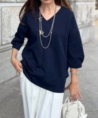 【スタイルドア/STYLEDOOR】のライトダンボール抜き衿ハーフスリーブプルオーバー 人気、トレンドファッション・服の通販 founy(ファニー) ファッション Fashion レディースファッション Fashion for Women トップス・カットソー Cut & Sew Tops カジュアルプルオーバー・ニットトップス Pullovers & Knit Tops / Casual Pullovers カットソー Cut and Sewn Top デニム Denim, Jeans Material パターン Pattern, Design Print ボトム Bottoms, Lower Wear リラックス Relax, Relaxed Fit ワイド Wide, Wide Fit エレガント 上品 Elegant thumbnail ネイビー|ID: prp329100004816359 ipo3291000000034983729