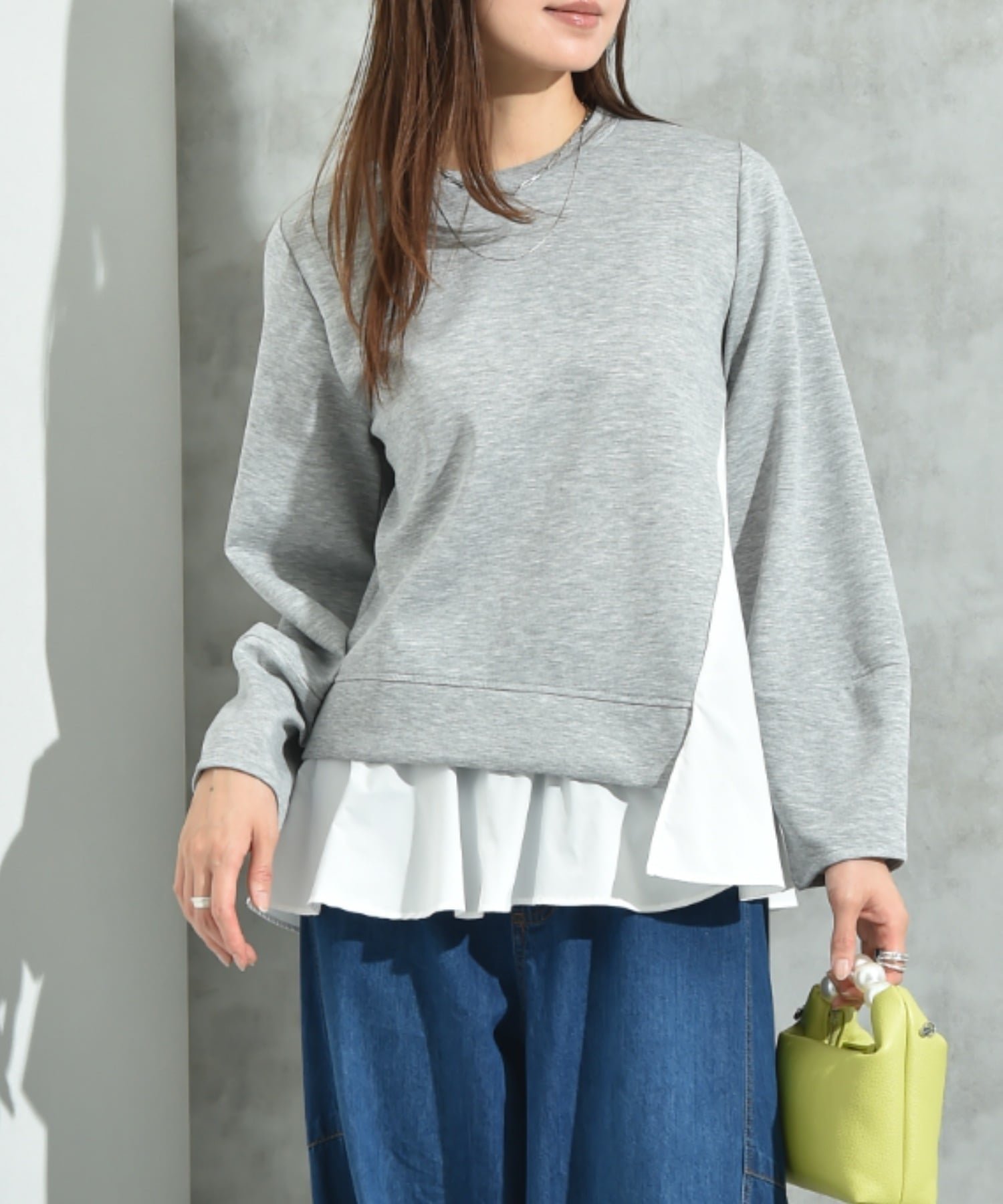 【インタープラネット/INTERPLANET】のスポンジリバー裾異素材切替プルオーバー 人気、トレンドファッション・服の通販 founy(ファニー) 　ファッション　Fashion　レディースファッション　Fashion for Women　トップス・カットソー　Cut & Sew Tops　カジュアルプルオーバー・ニットトップス　Pullovers & Knit Tops / Casual Pullovers　おすすめ　Recommended / Our Picks　カットソー　Cut and Sewn Top　ベーシック　Basic, Essential　ペプラム　Peplum, Flared Hem　エレガント 上品　Elegant　人気　Popular, Best Seller　切替　Switching, Contrast Panel　 other-1|ID: prp329100004816486 ipo3291000000034984673