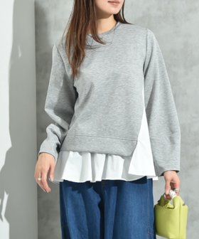 【インタープラネット/INTERPLANET】のスポンジリバー裾異素材切替プルオーバー 人気、トレンドファッション・服の通販 founy(ファニー) ファッション Fashion レディースファッション Fashion for Women トップス・カットソー Cut & Sew Tops カジュアルプルオーバー・ニットトップス Pullovers & Knit Tops / Casual Pullovers おすすめ Recommended / Our Picks カットソー Cut and Sewn Top ベーシック Basic, Essential ペプラム Peplum, Flared Hem エレガント 上品 Elegant 人気 Popular, Best Seller 切替 Switching, Contrast Panel |ID:prp329100004816486